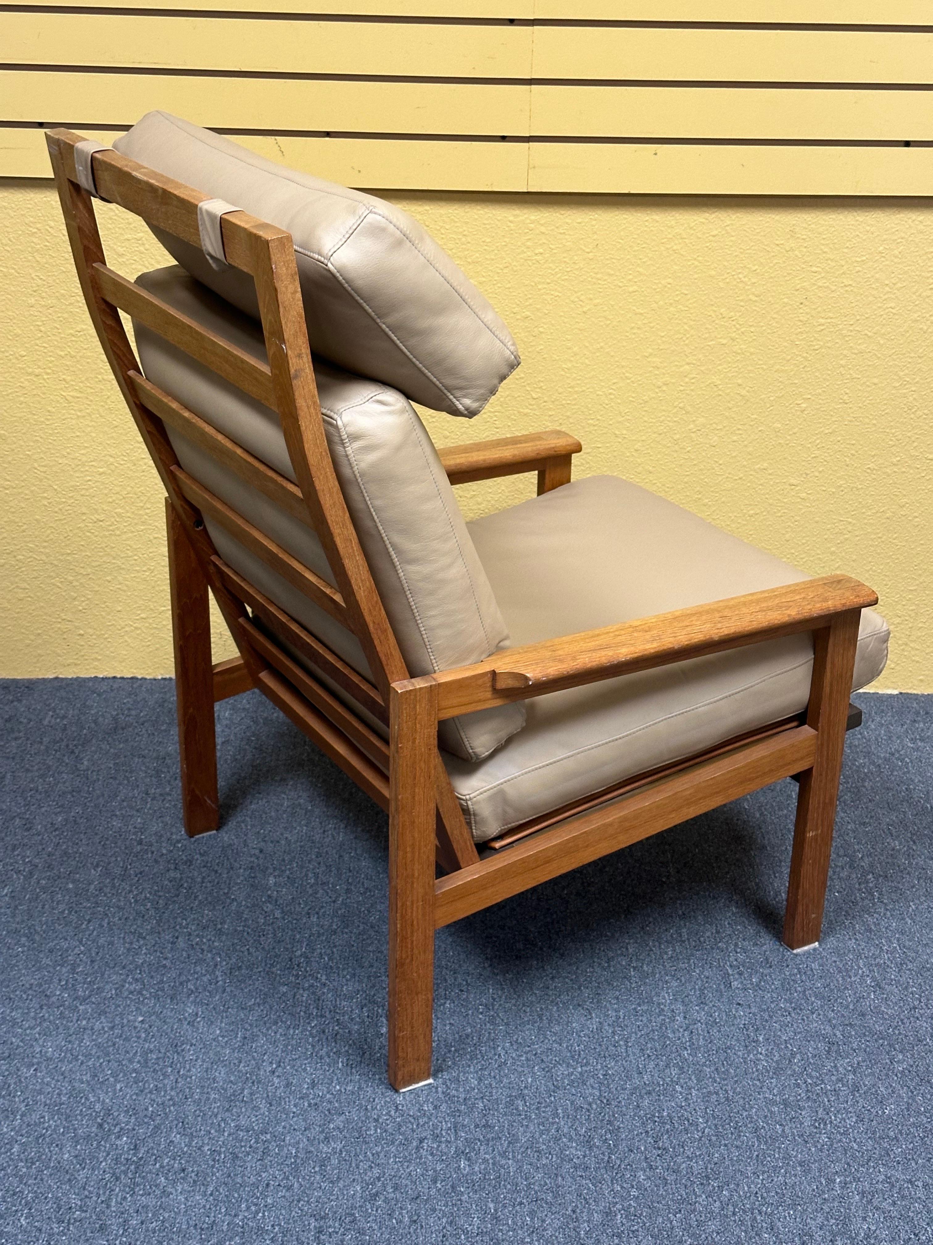Danish Modern Solid Teak and Leather High Back Armchair by Niels Eilersen For Sale 4