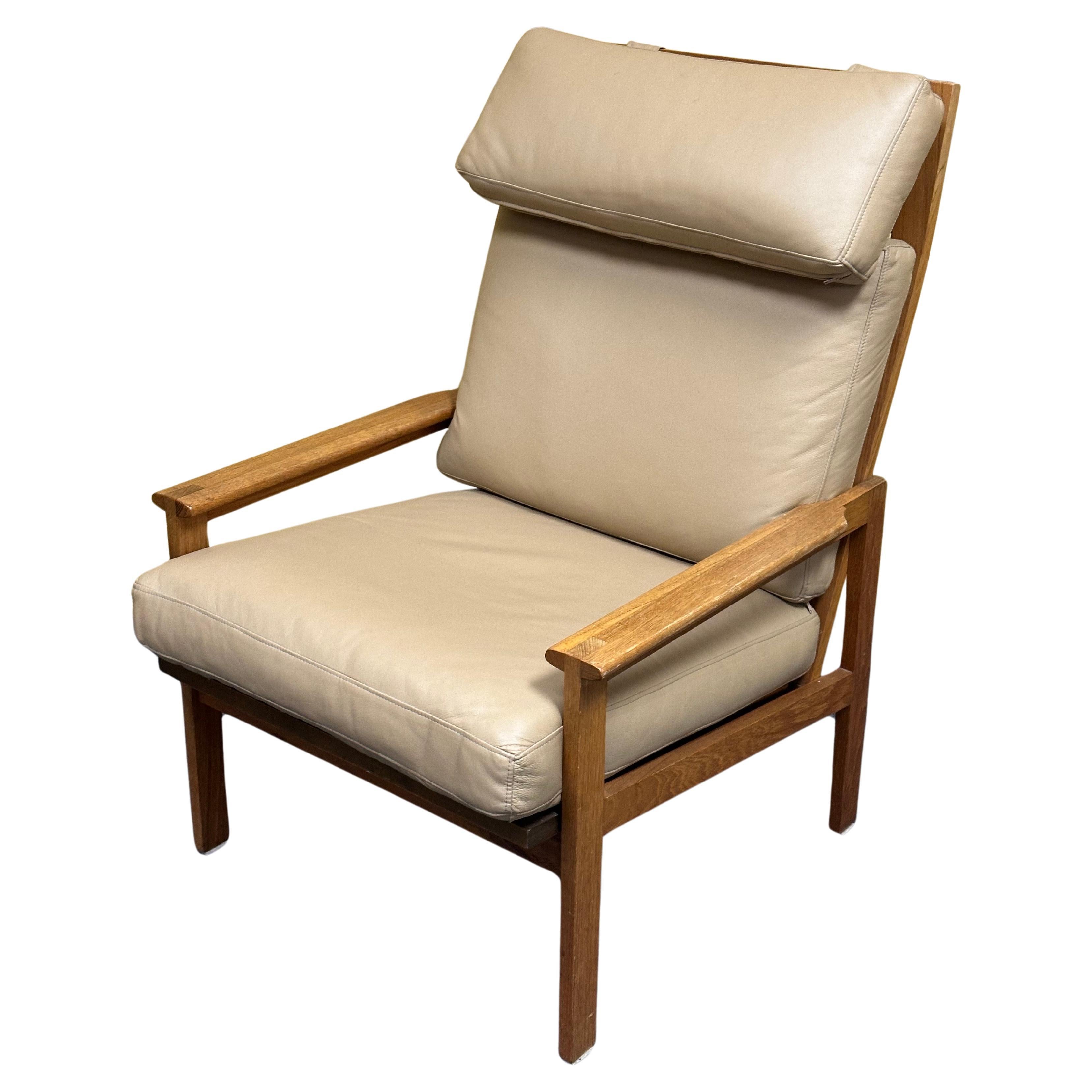 Danish Modern Solid Teak and Leather High Back Armchair by Niels Eilersen