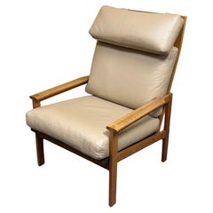 Retro Danish Modern Solid Teak and Leather High Back Armchair by Niels Eilersen