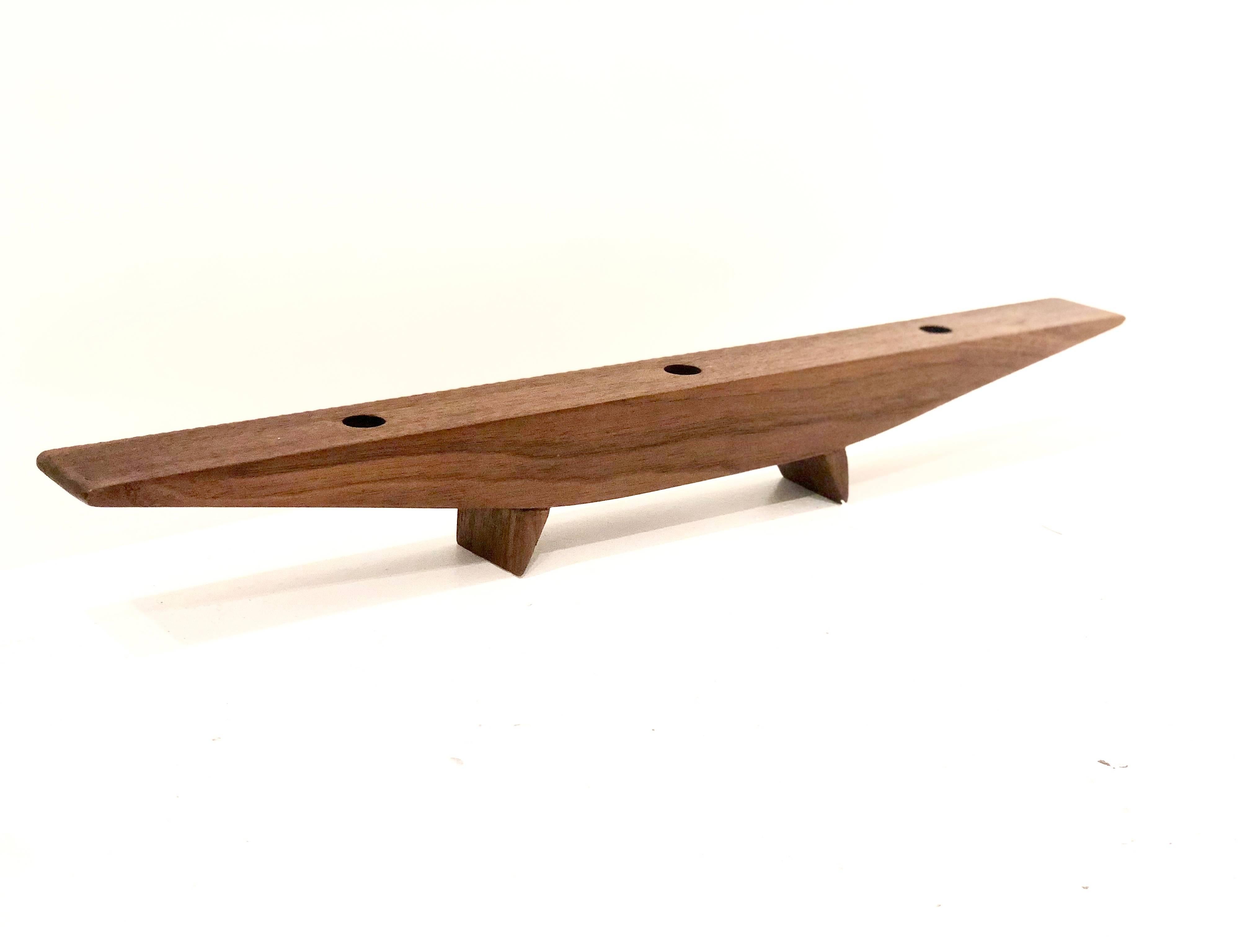 Danish Modern Solid Teak Architectural Candleholder In Excellent Condition In San Diego, CA
