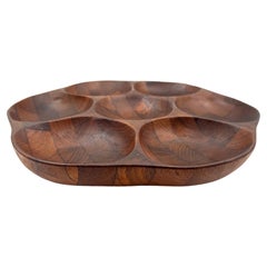 Danish Modern Solid Teak Butcherblock Lazy Susan Catch It All Serving Bowl