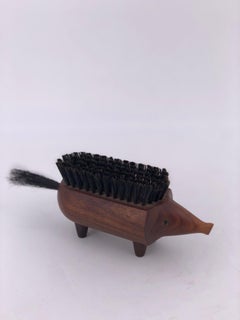 Danish Modern Solid Teak Carved Hedgehog Shoe Brush