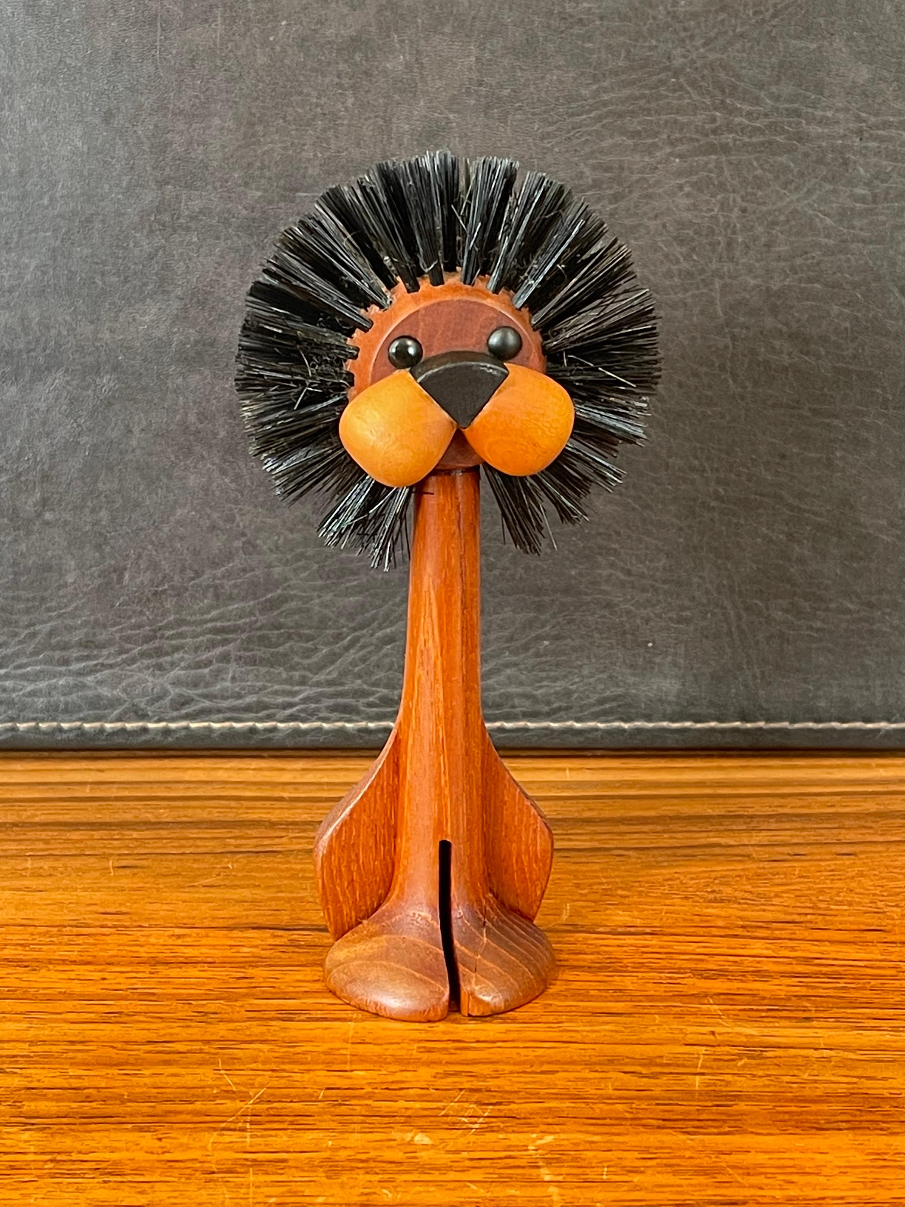 Danish Modern Solid Teak Carved Lion Toy / Lint Brush, Bojesen Era For Sale 4
