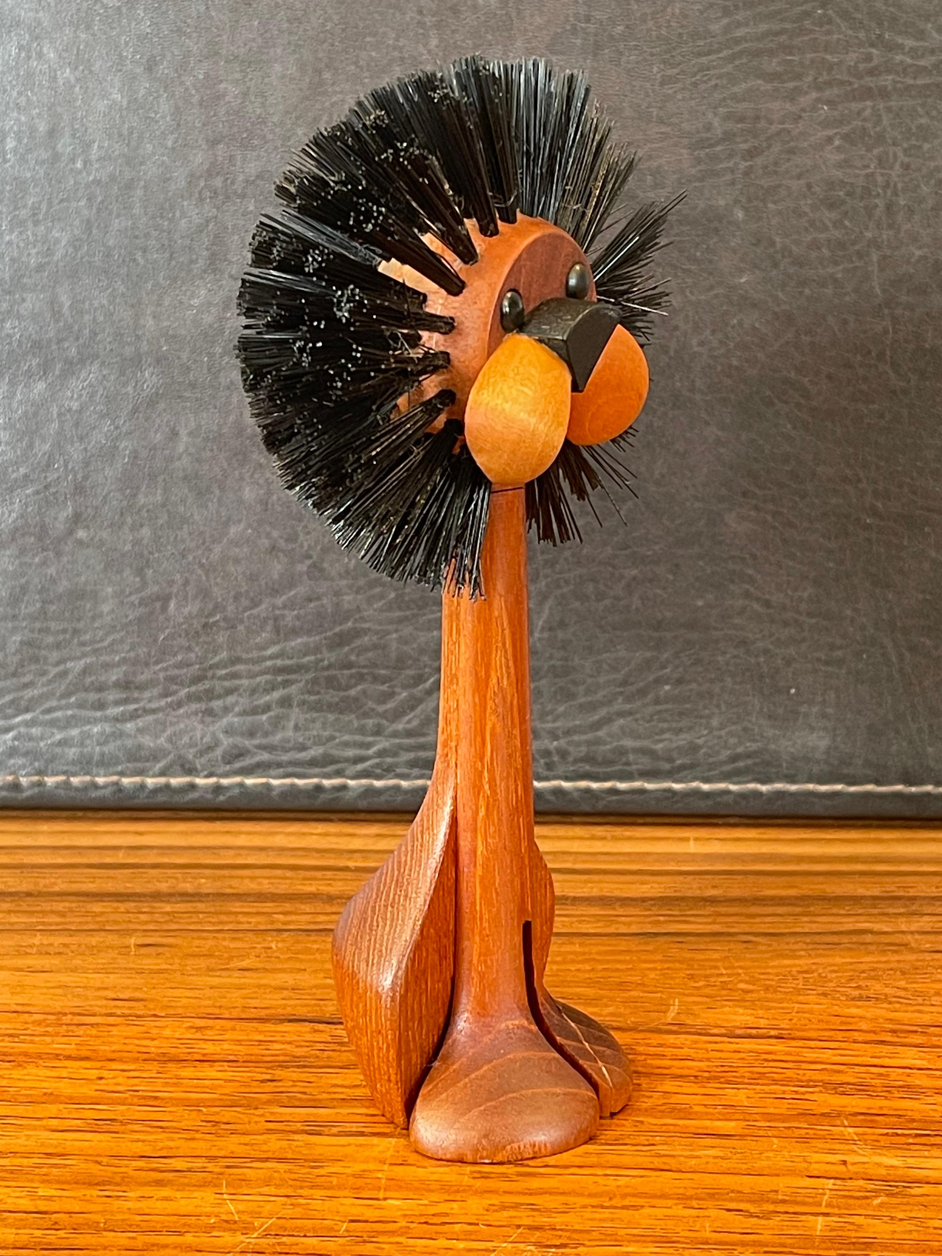 Danish Modern Solid Teak Carved Lion Toy / Lint Brush, Bojesen Era In Good Condition For Sale In San Diego, CA