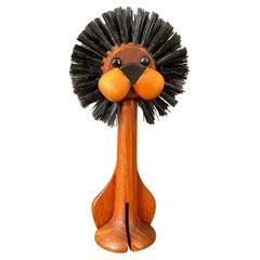 Danish Modern Solid Teak Carved Lion Toy / Lint Brush, Bojesen Era