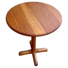 Danish Modern Solid Teak Cocktail Small Pedestal Round table