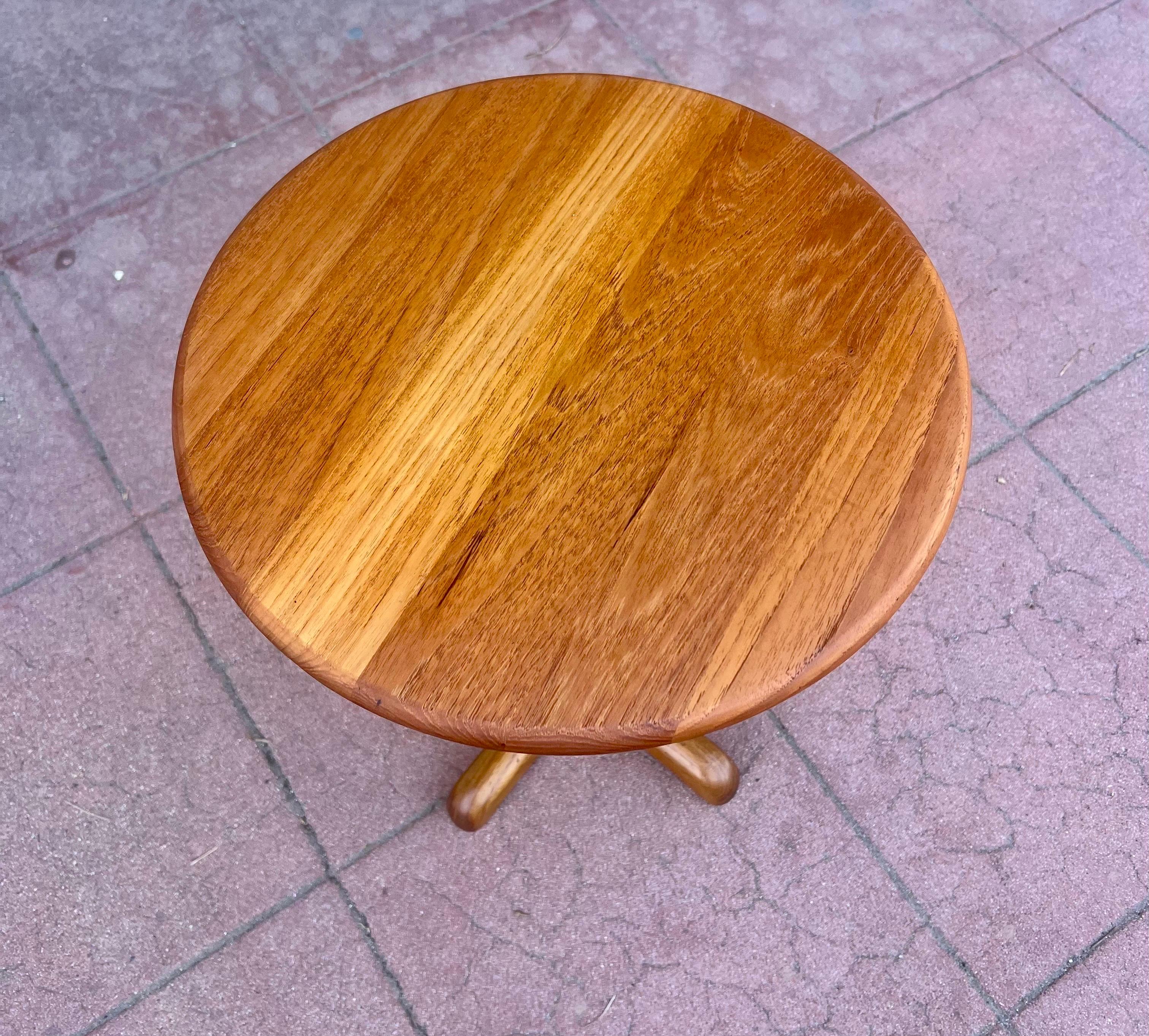 20th Century Danish Modern Solid Teak Cocktail Small Pedestal Round table
