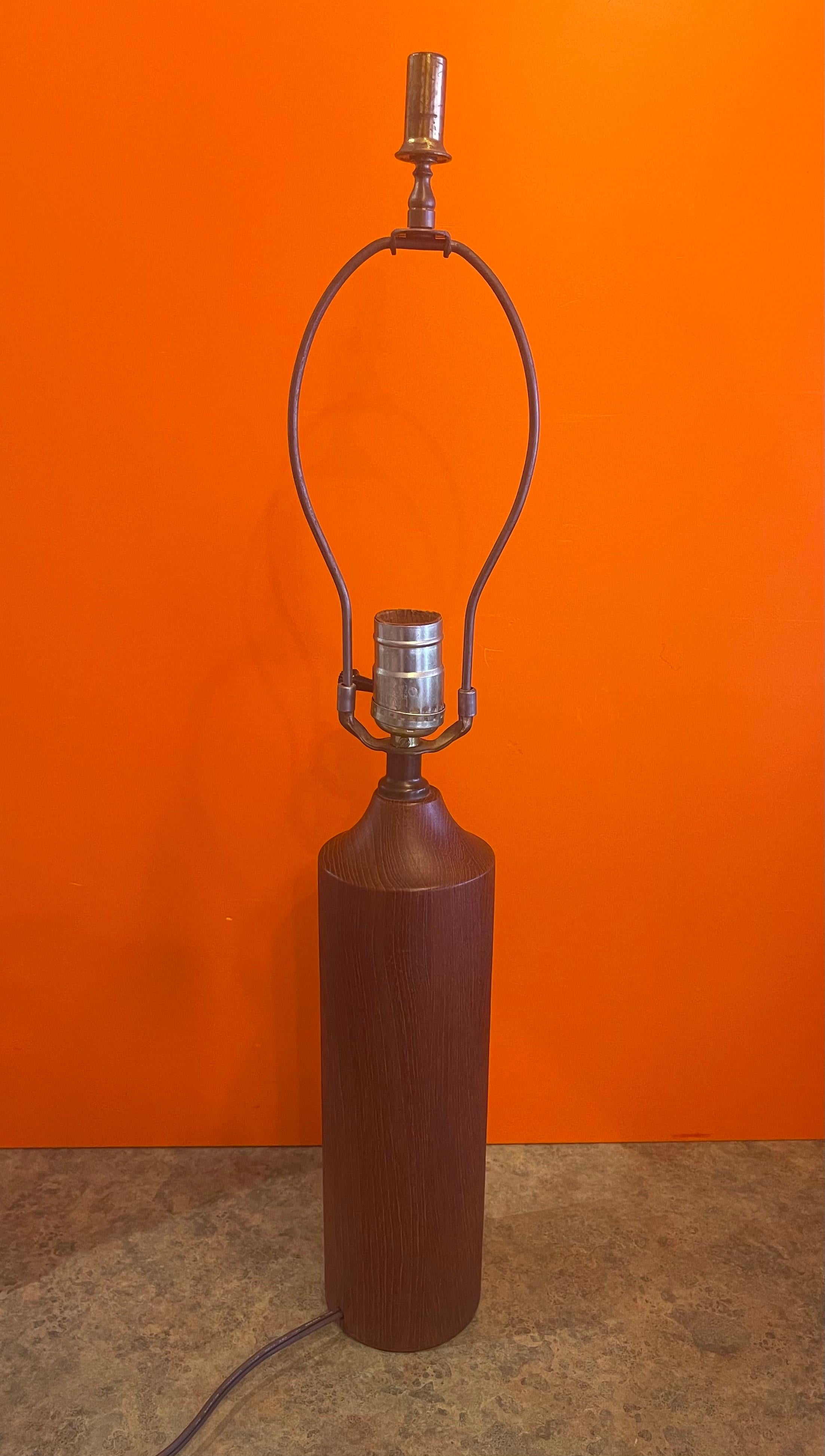 Danish Modern Solid Teak Column Table Lamp In Good Condition For Sale In San Diego, CA