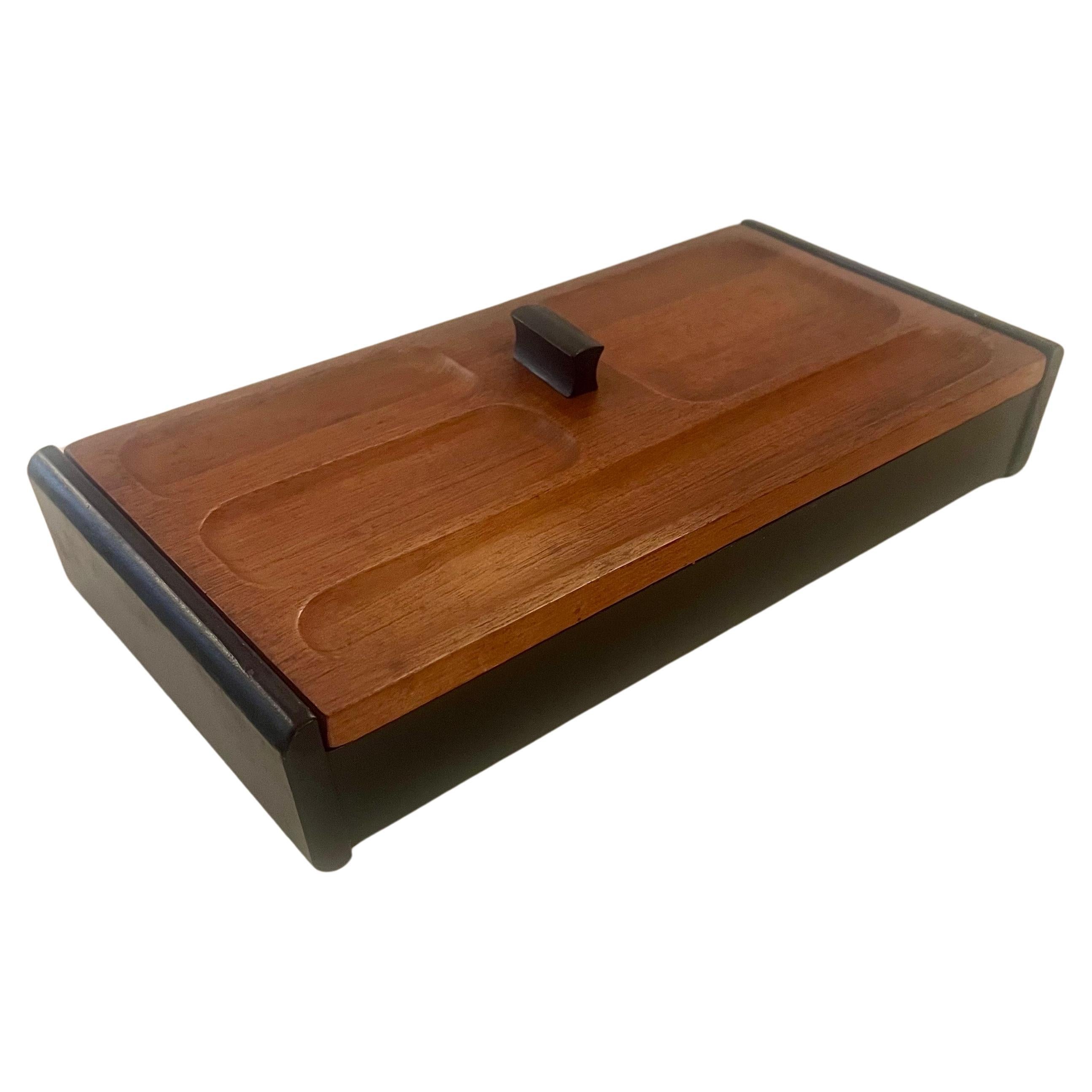 20th Century Danish Modern Solid Teak Desk Top Jewelry Box Made in Japan For Sale
