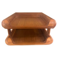 Danish Modern Solid Teak Double Letter Desk Tray