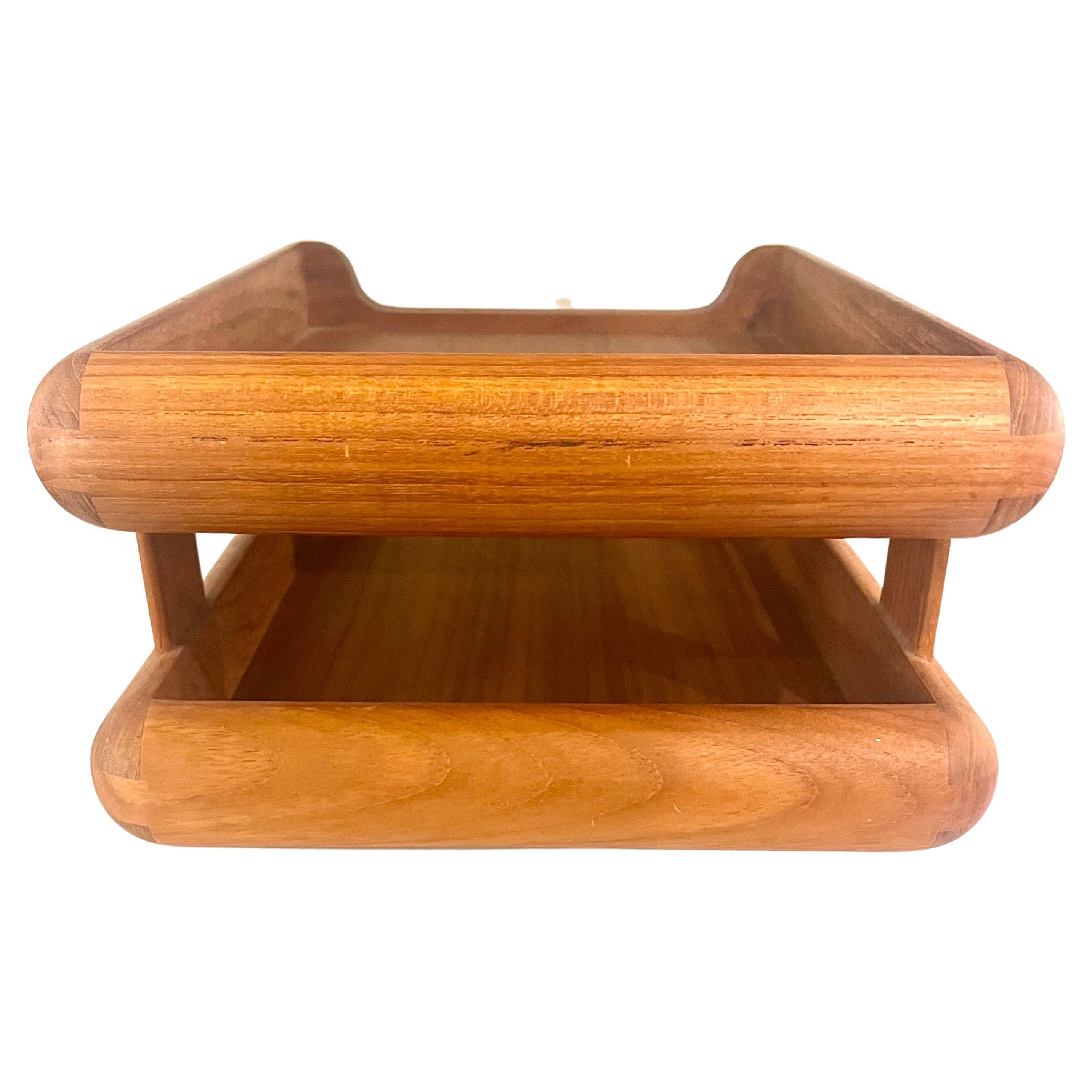 Scandinavian Modern Danish Modern Solid Teak Double Letter Desk Tray