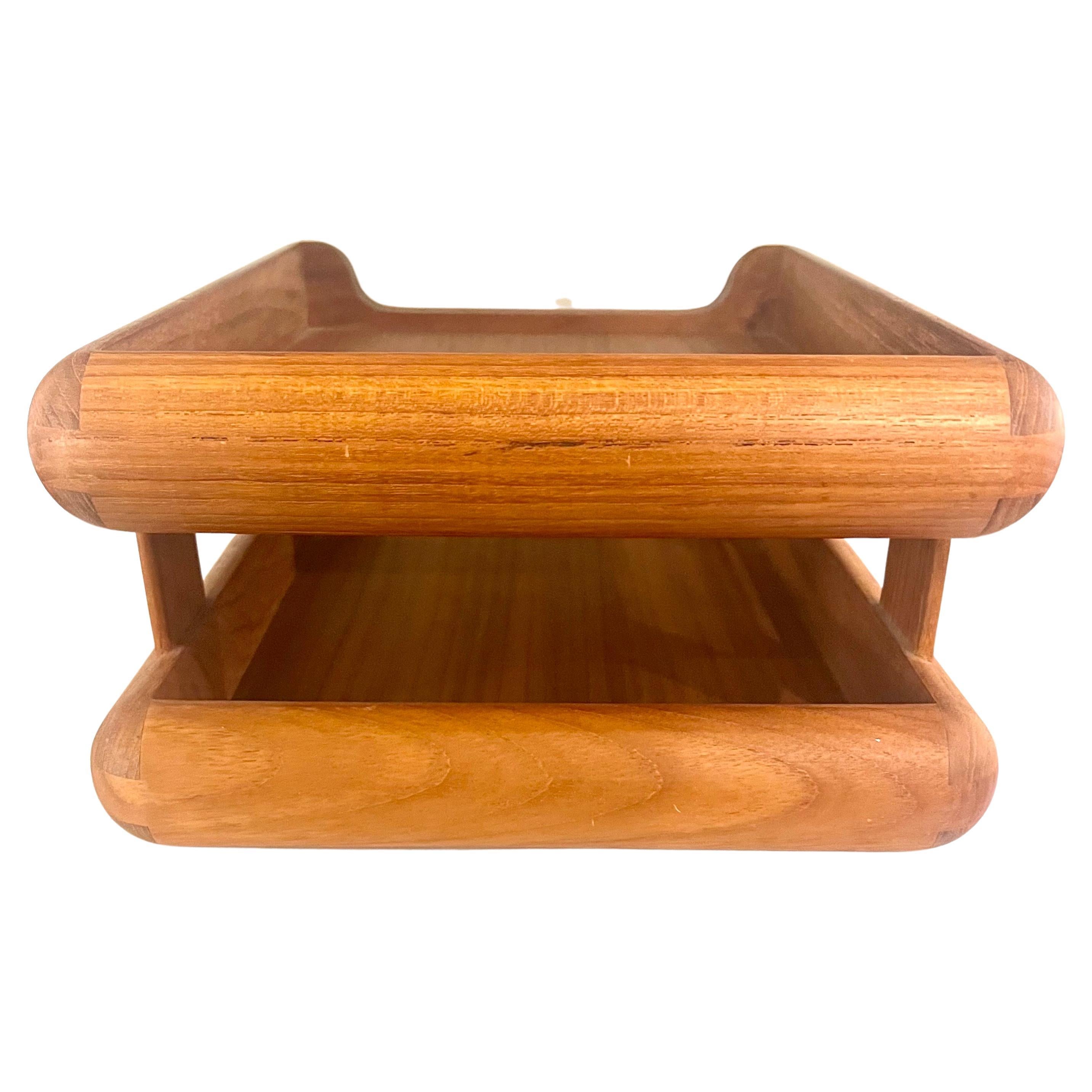 Scandinavian Modern Danish Modern Solid Teak Double Letter Desk Tray  For Sale