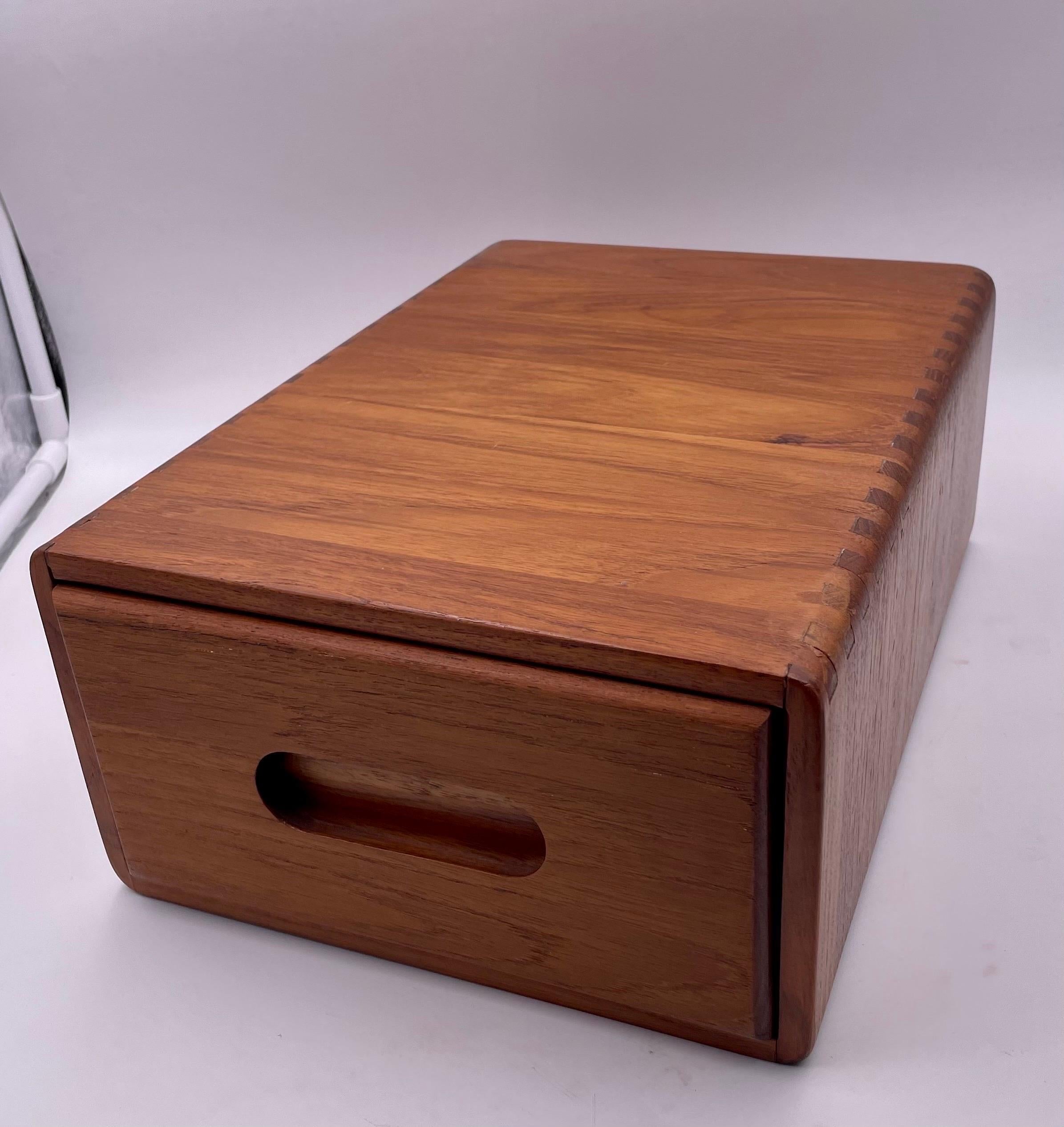 Scandinavian Modern Danish Modern Solid Teak Dovetail Multiuse Box with Drawer