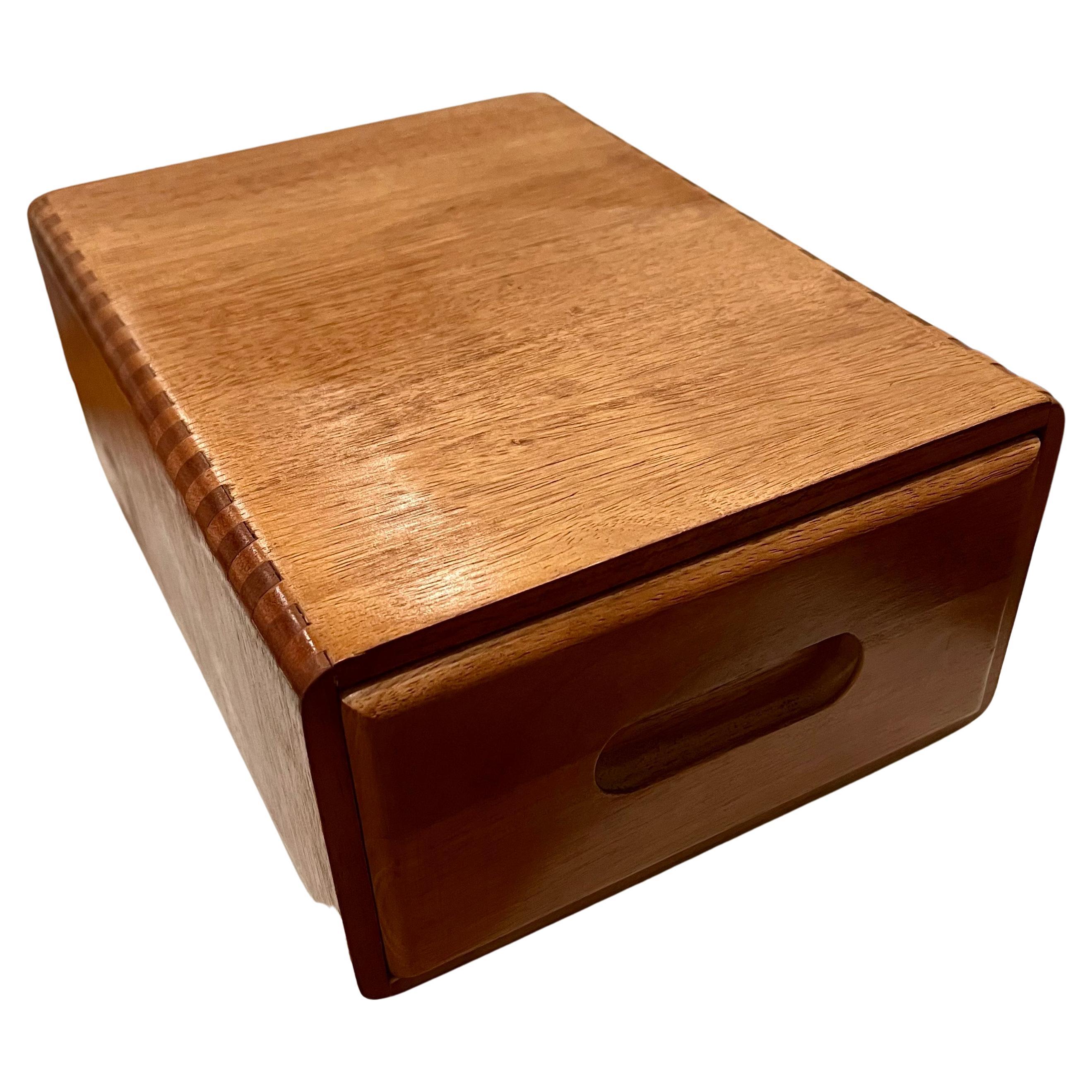 Danish Modern Solid Teak Dovetail Multiuse Box with Drawer For Sale