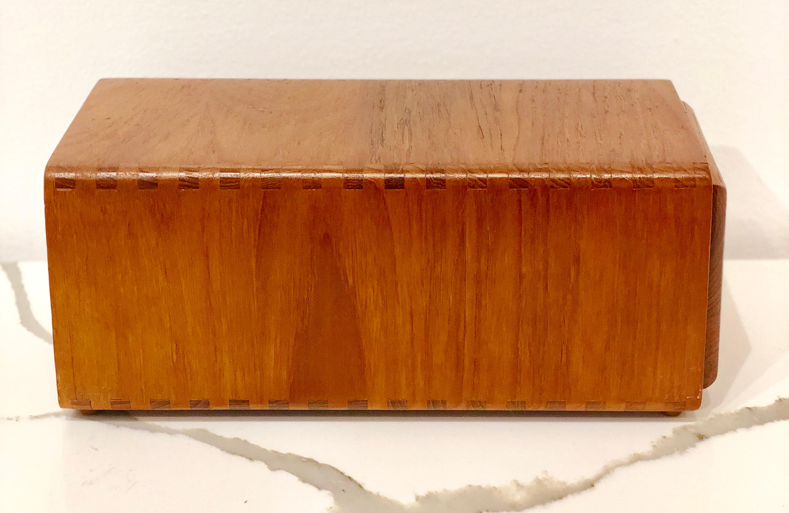 Beautiful handmade solid teak trinket box with drawer, circa 1980s simple and elegant well made with 7 compartments, each comp. its 3.75