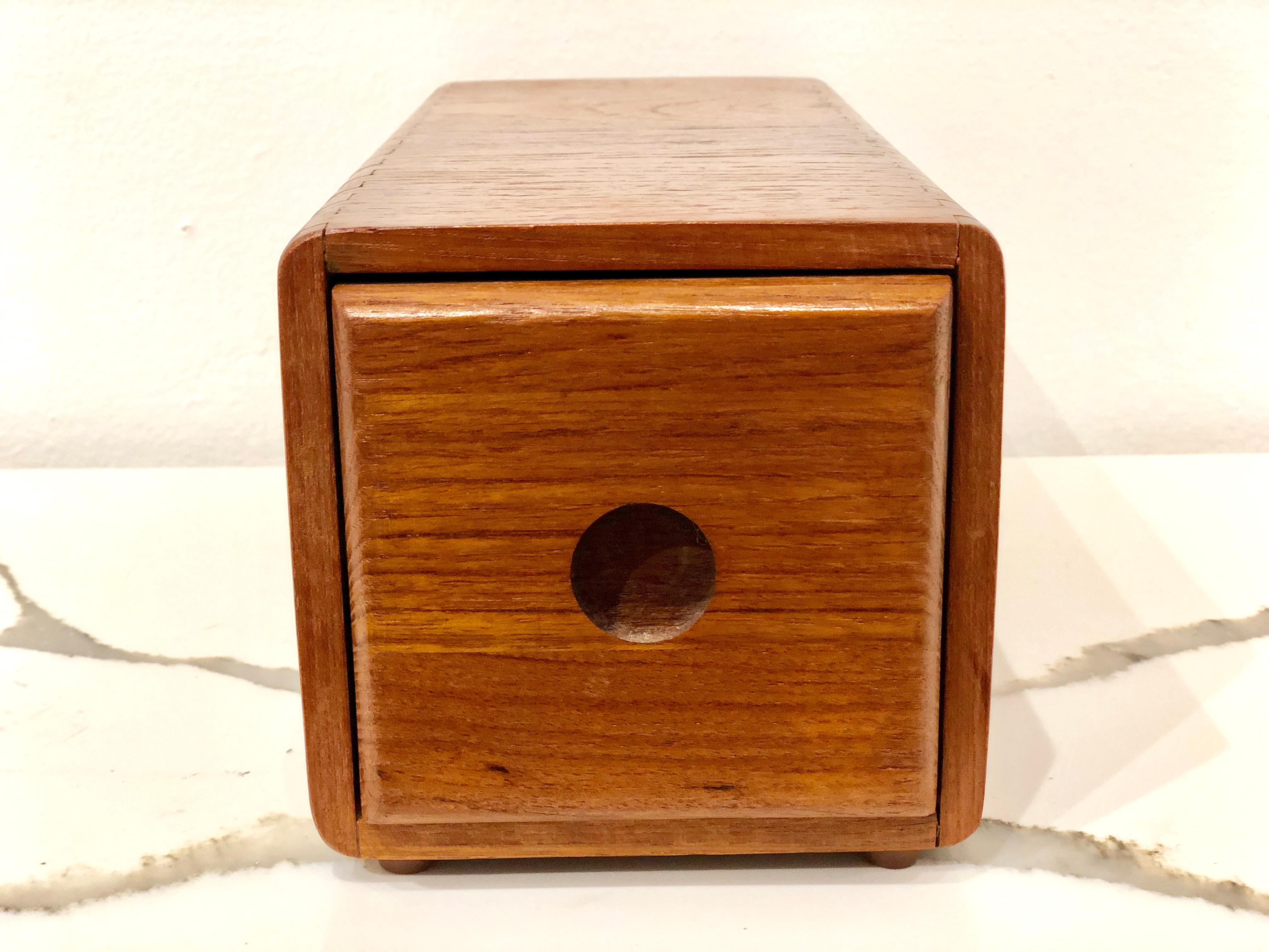 Danish Modern Solid Teak Dovetail Trinket Box with Drawer In Excellent Condition In San Diego, CA
