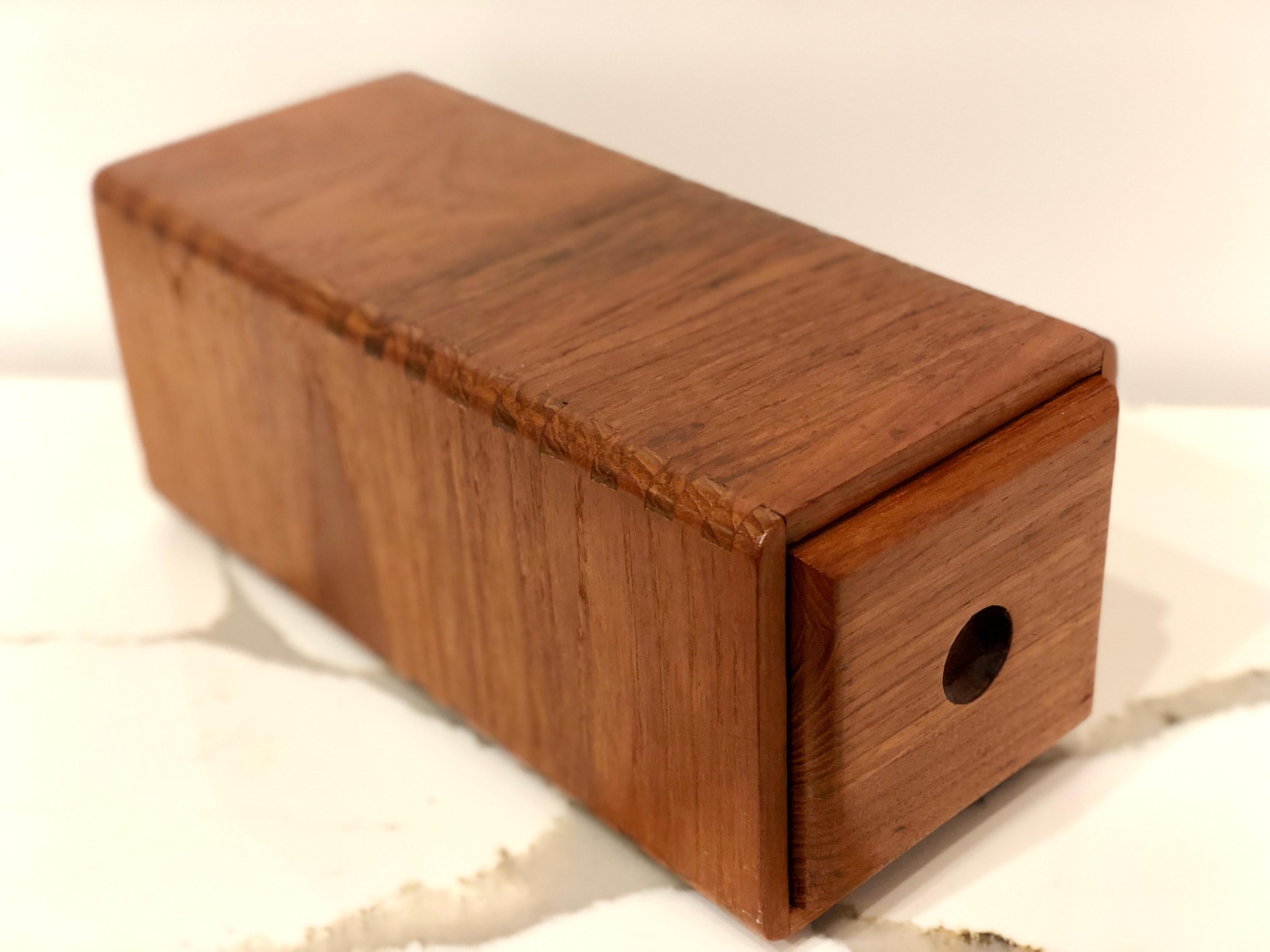 20th Century Danish Modern Solid Teak Dovetail Trinket Box with Drawer