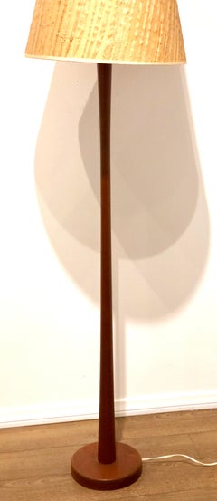 Danish Modern Solid Teak Floor Lamp with Original Lampshade