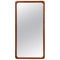 Danish Modern Solid Teak Frame Large Rectangular Mirror with Rounded Corners