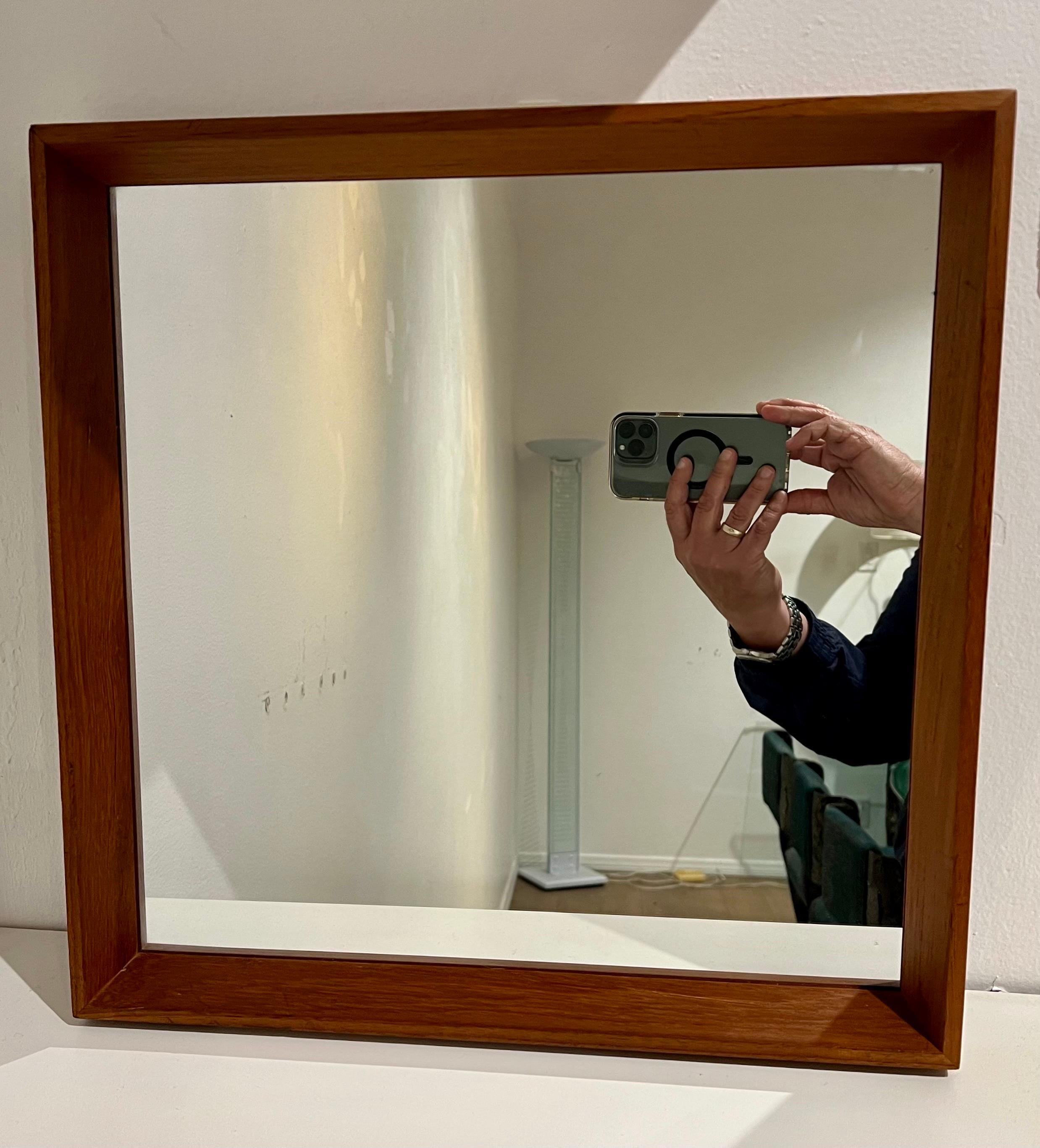 Danish Modern Solid Teak Frame Mirror Attributed to Pedersen & Hansen In Excellent Condition For Sale In San Diego, CA