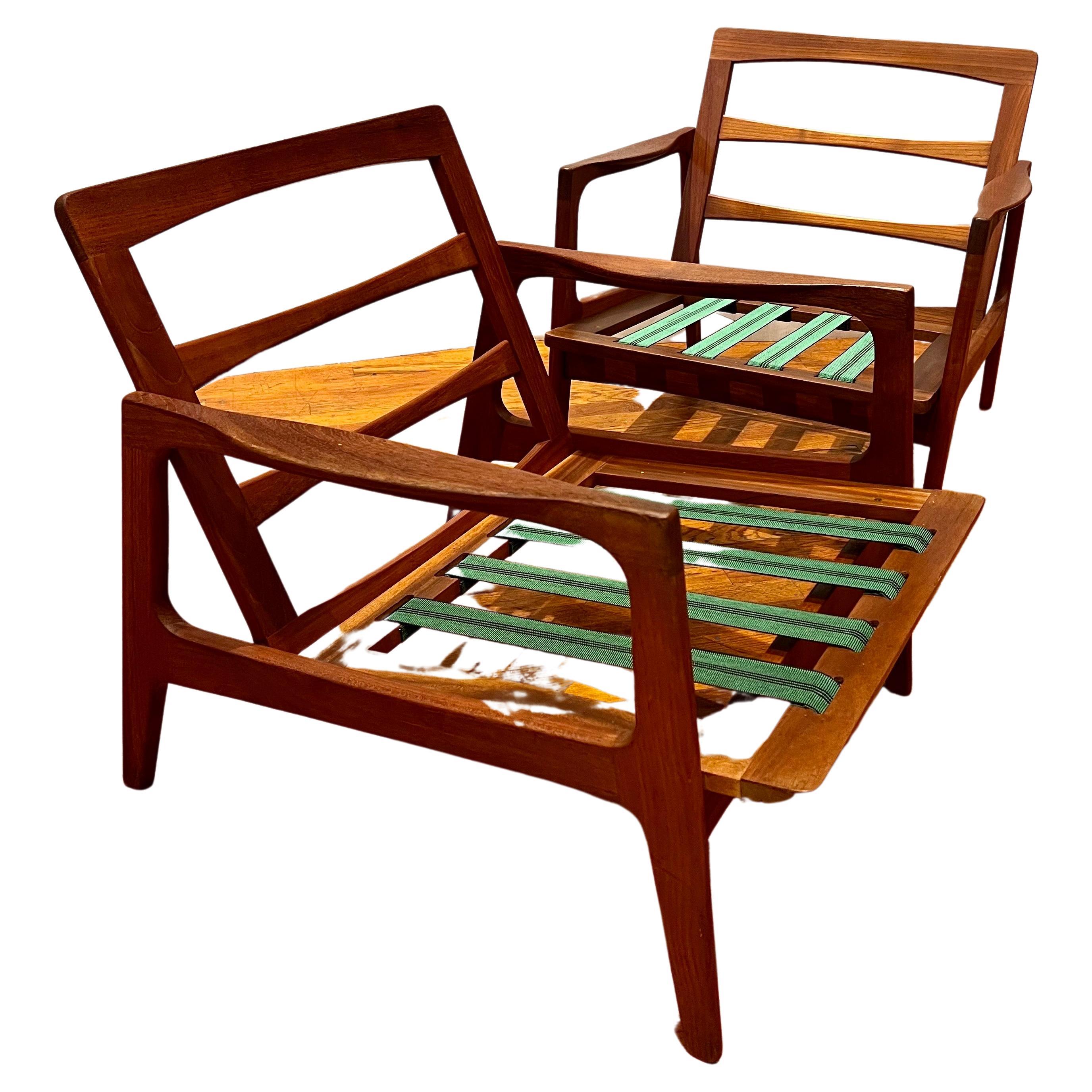 Danish Modern Solid Teak Frames Pair of Arm Chairs Danish Contol Tag In Good Condition In San Diego, CA
