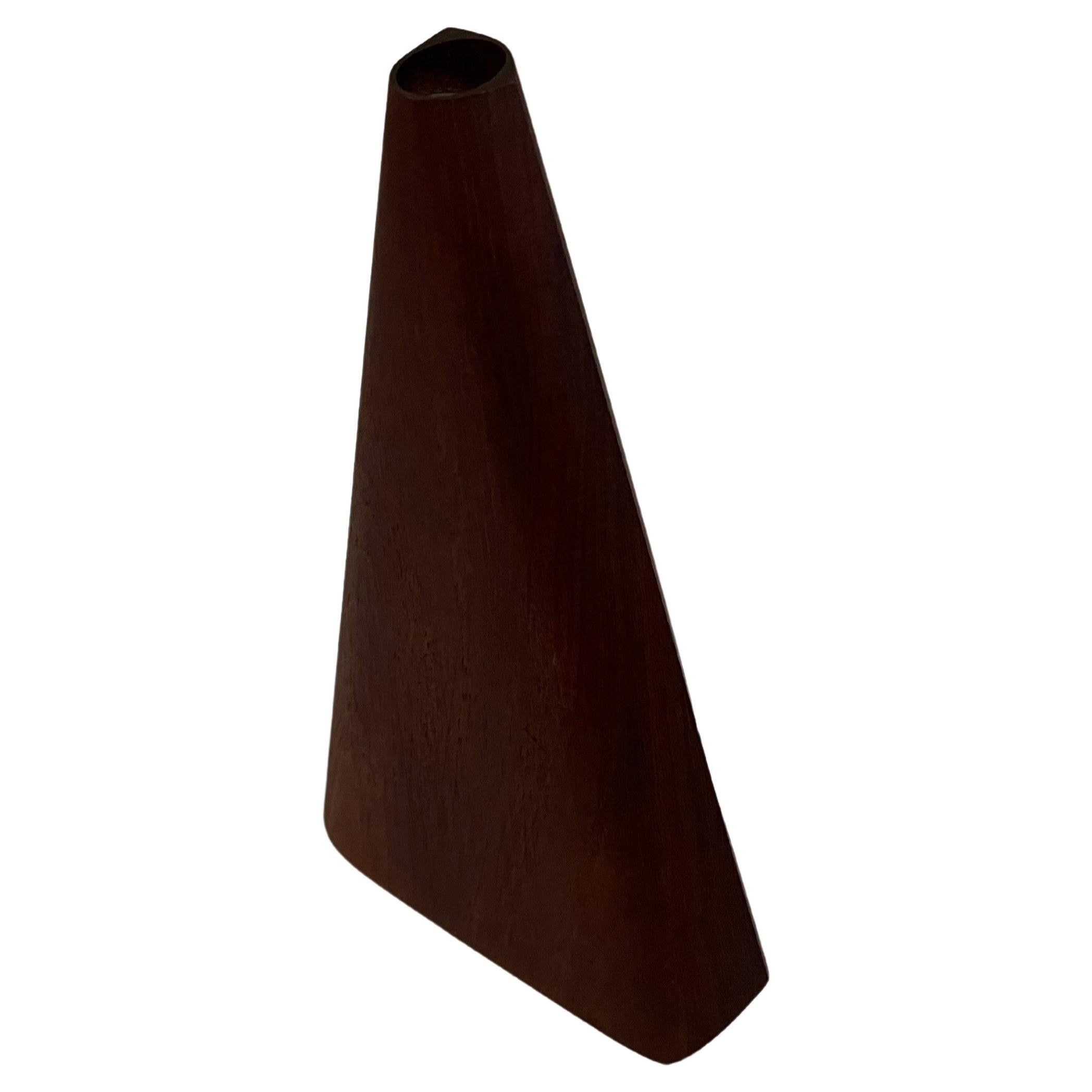 Danish Modern Solid Teak Geometric Freeform Vase In Excellent Condition For Sale In San Diego, CA