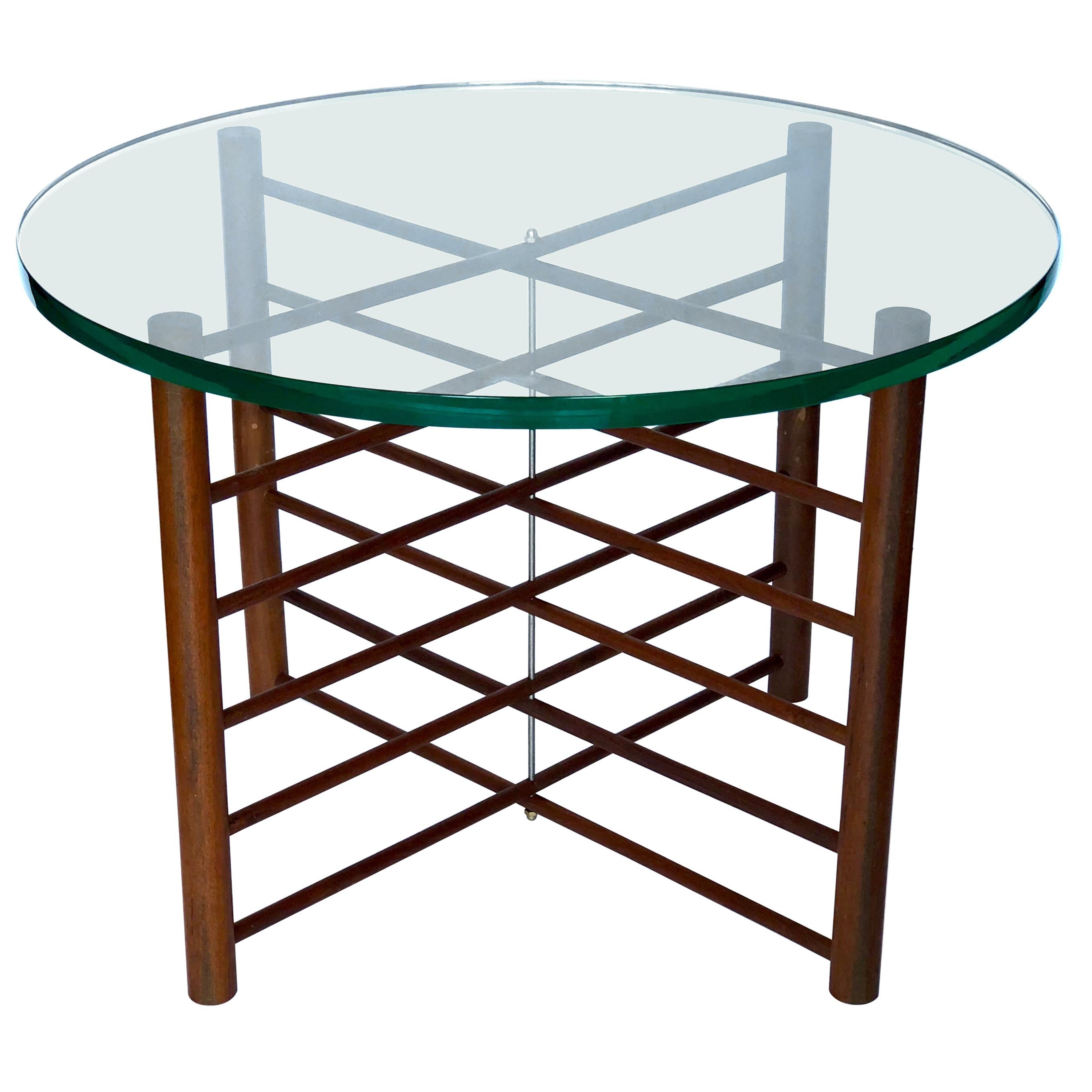 Danish Modern Solid Teak and Glass Campaign Style Cocktail Table