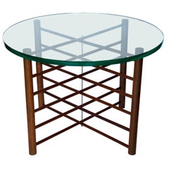 Danish Modern Solid Teak and Glass Campaign Style Cocktail Table