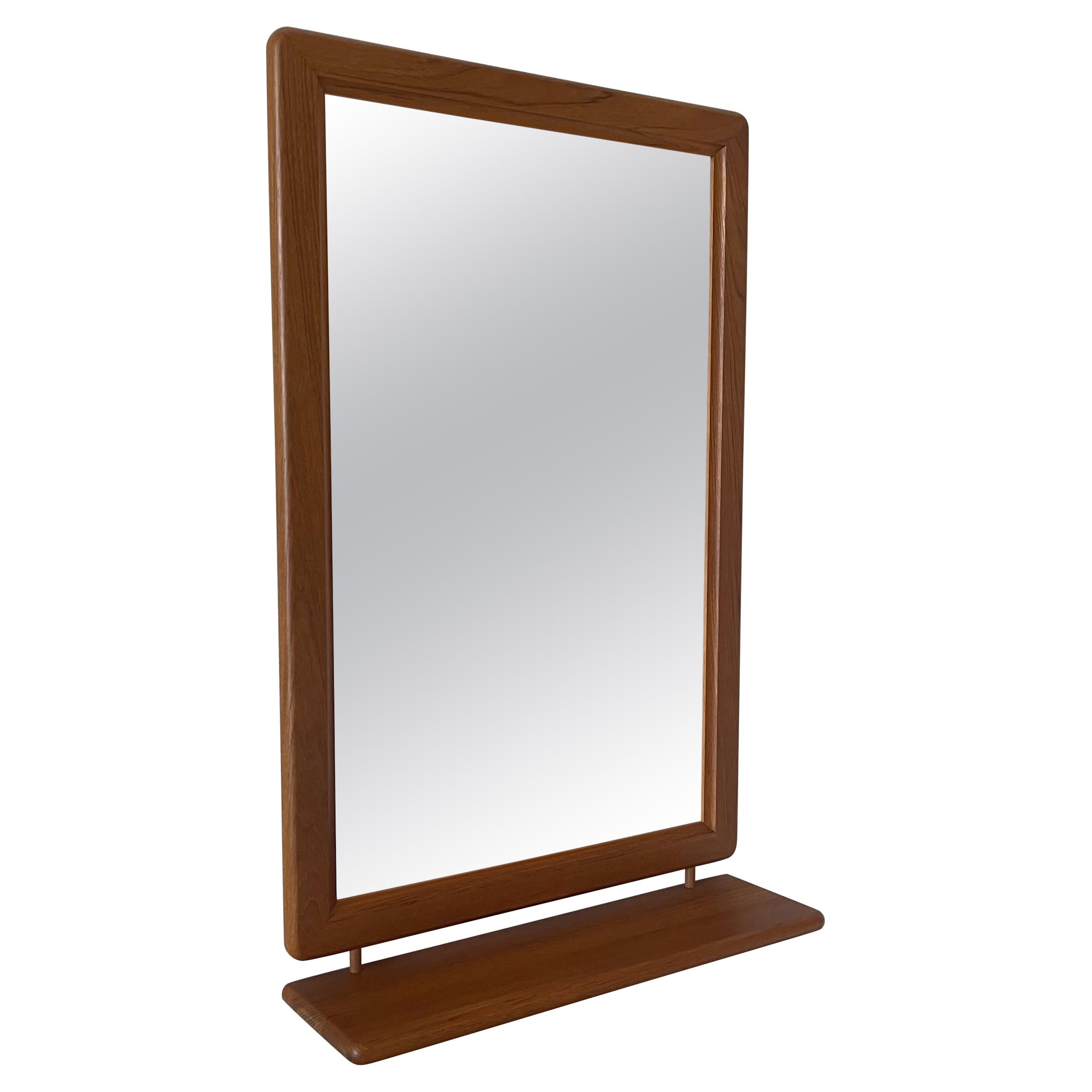 Danish Modern Solid Teak Mirror with Rounded Corners and Shelf
