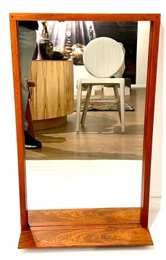 Danish Modern Solid Teak Mirror with Shelf