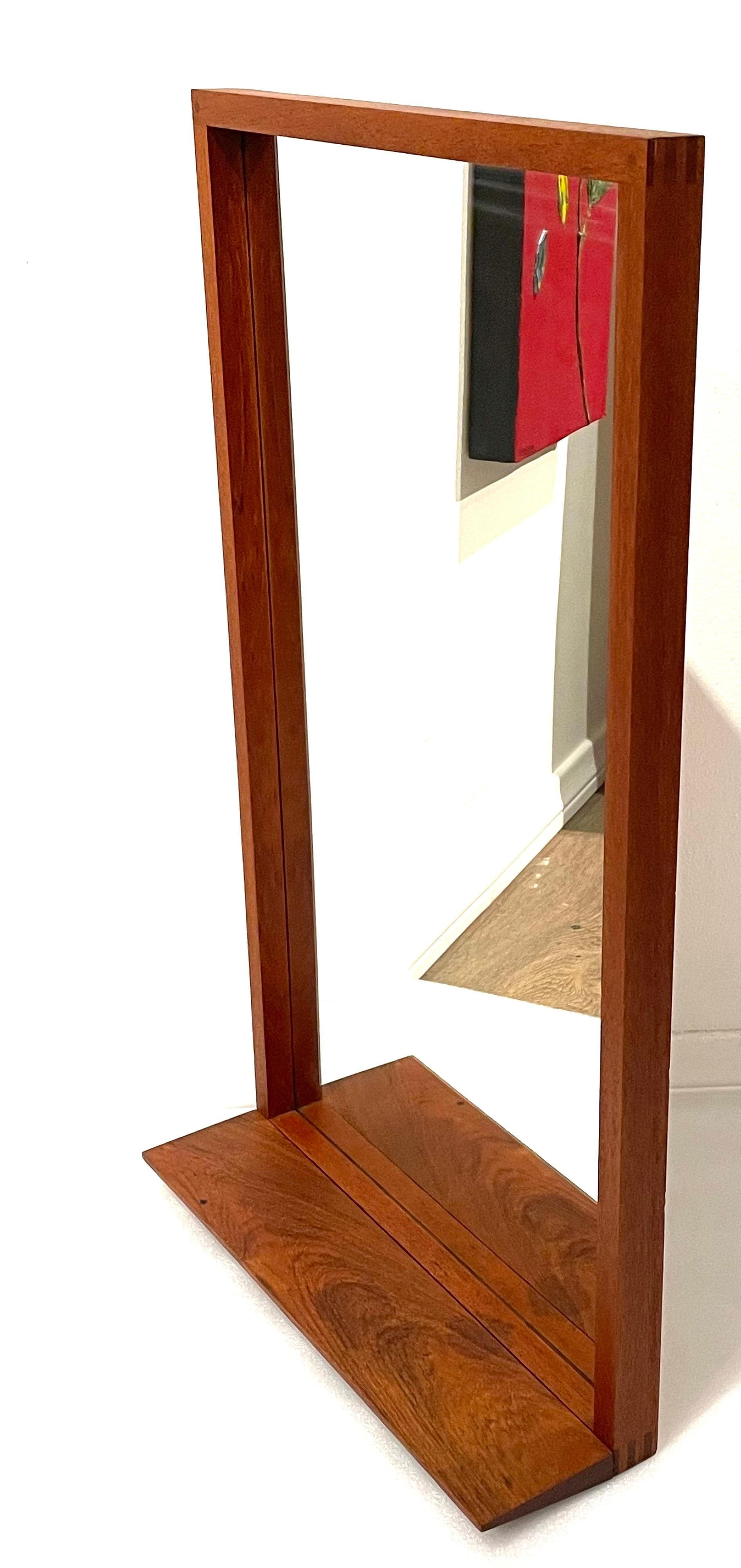 20th Century Danish Modern Solid Teak Mirror with Shelf 