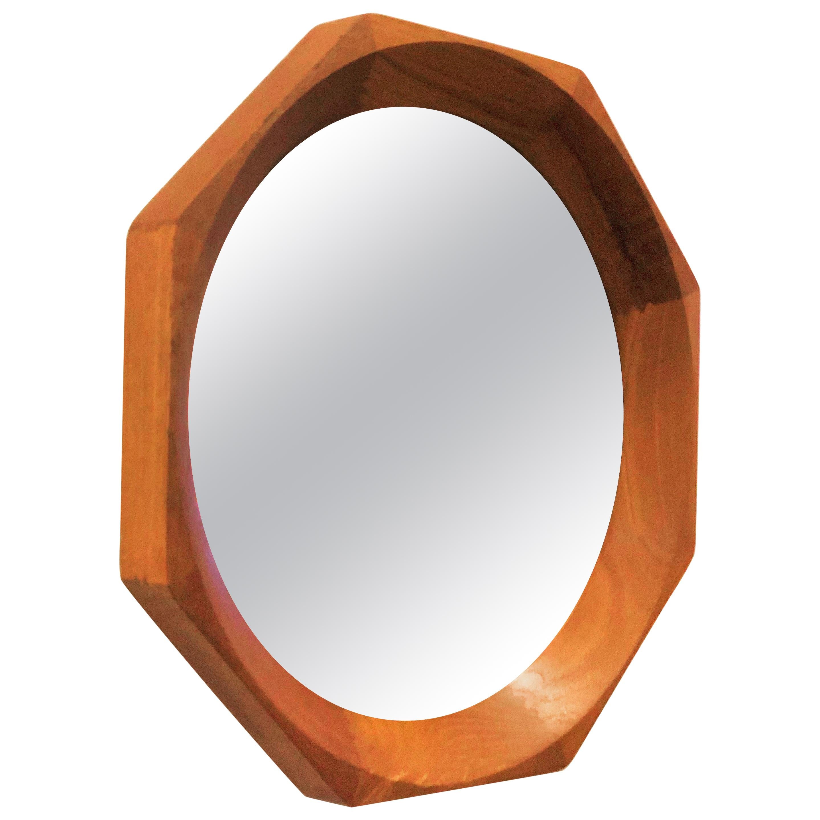 Danish Modern Solid Teak Octagon Mirror