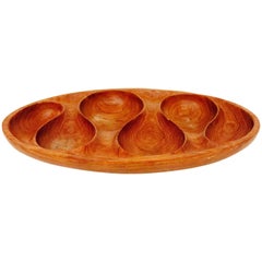 Danish Modern Solid Teak Oval Tray with Free-Form Design