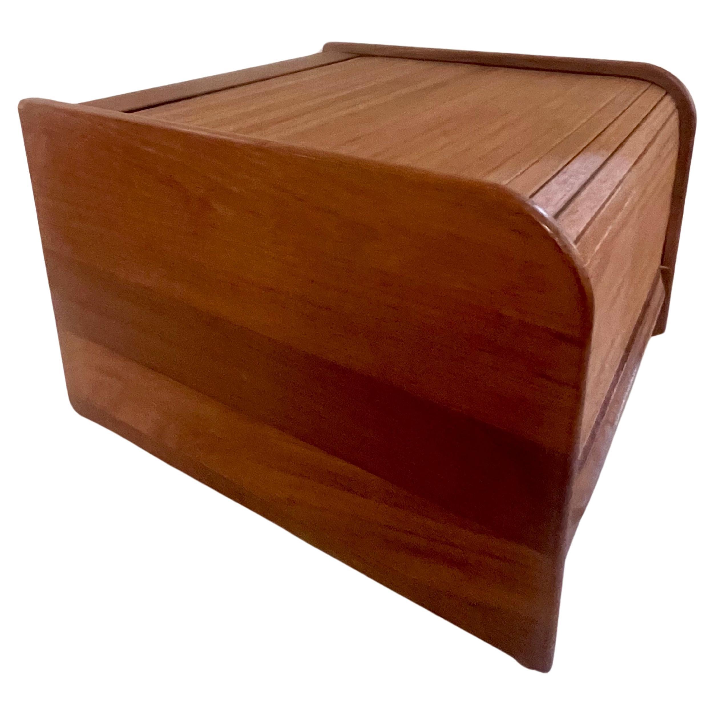 20th Century Danish Modern Solid Teak Roll Top Tambour Door Box For Sale