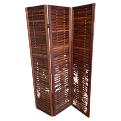 Separador de ambientes moderno danés de teca maciza Biombo plegable de 3 paneles entretejidos