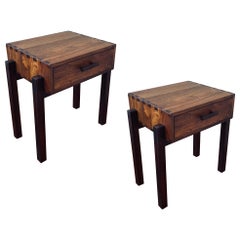 Danish Modern Solid Teak & Rosewood Pair of Night Stands