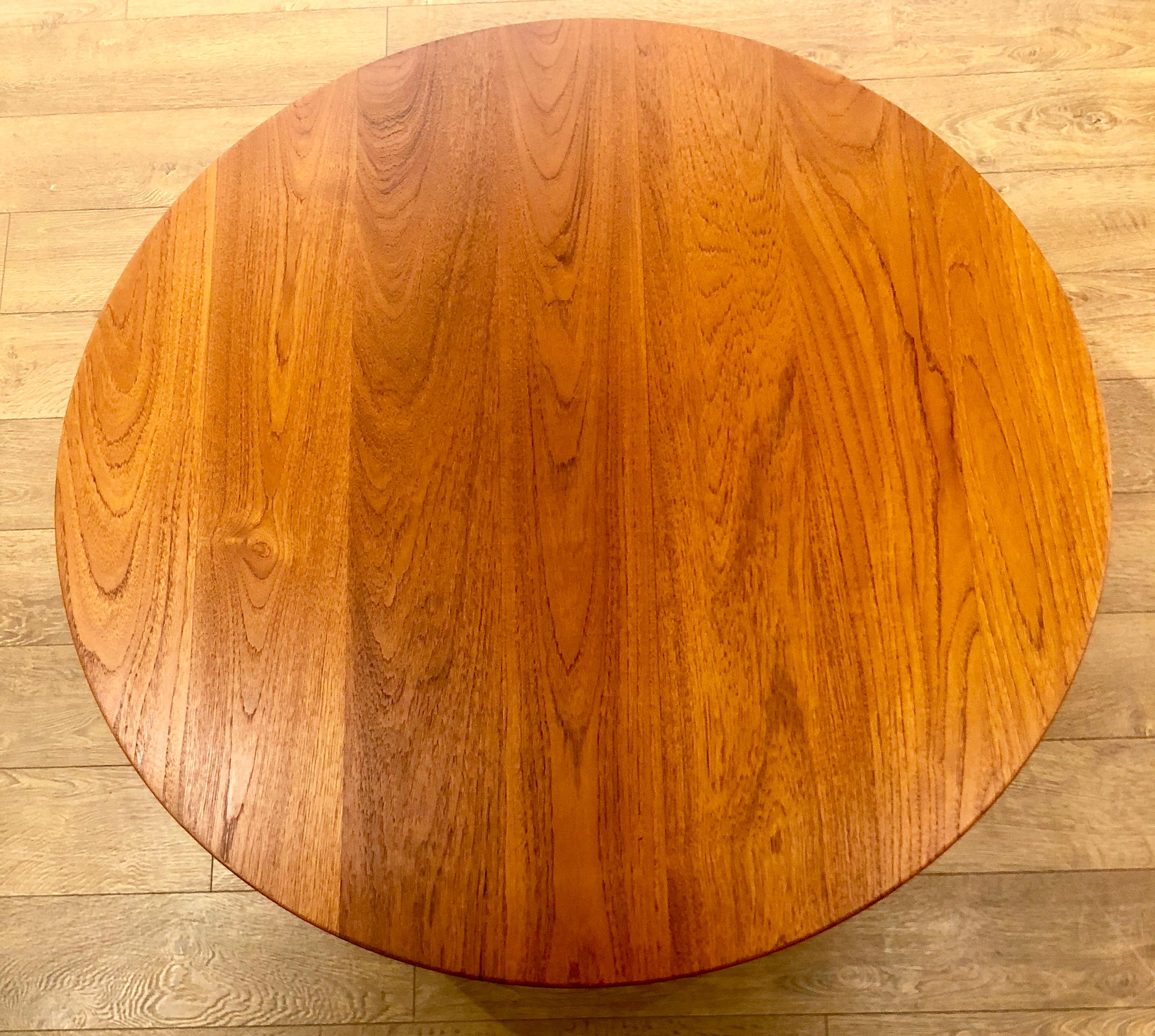 Danish Modern Solid Teak Round Coffee Table with Beveled Edge 1