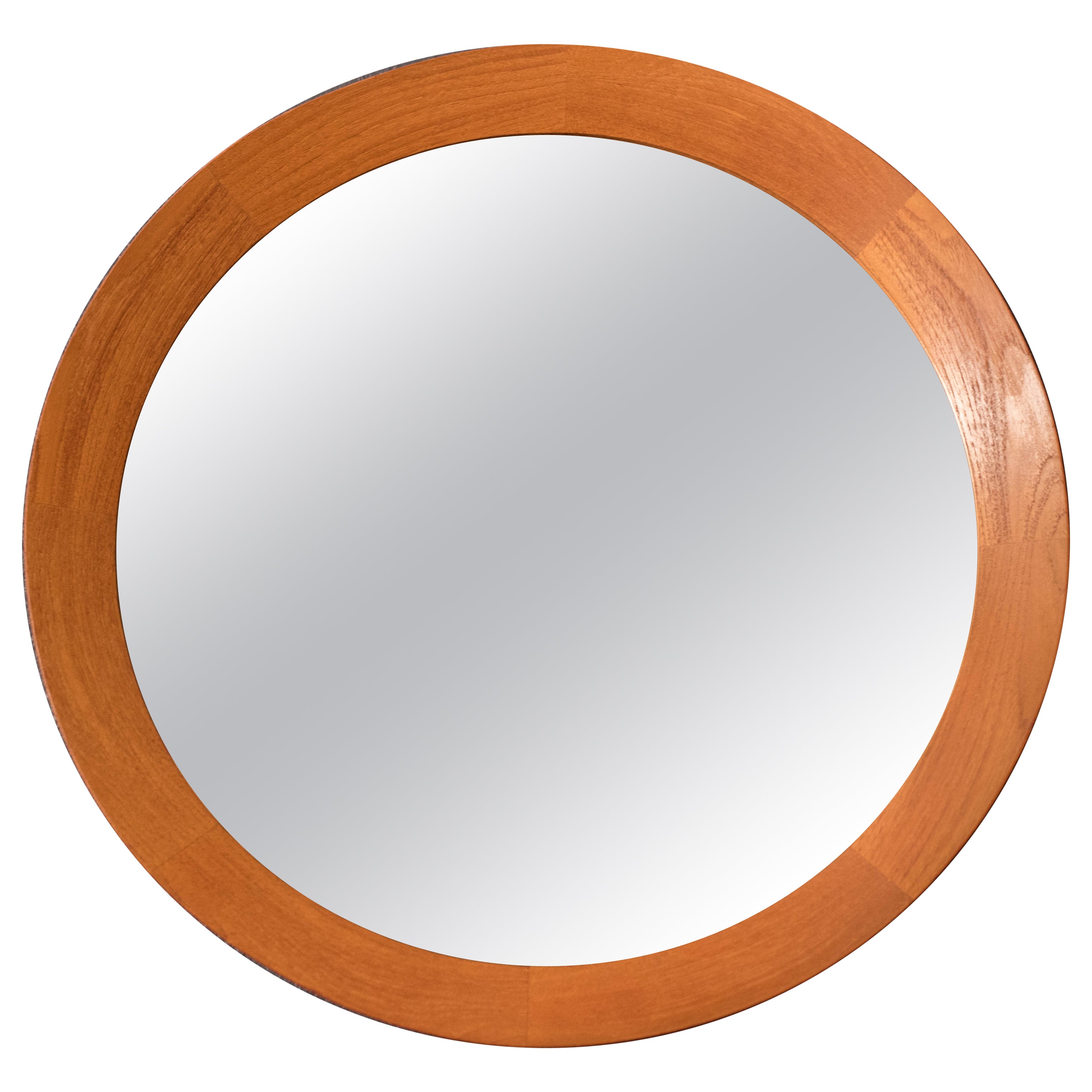 Danish Modern Solid Teak Round Wall Hanging Mirror For Sale