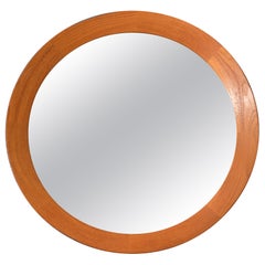 Danish Modern Solid Teak Round Wall Hanging Mirror