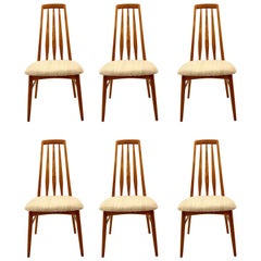 Danish Modern Solid Teak Set of Six Dining Eva Chairs by Niels Koefoed