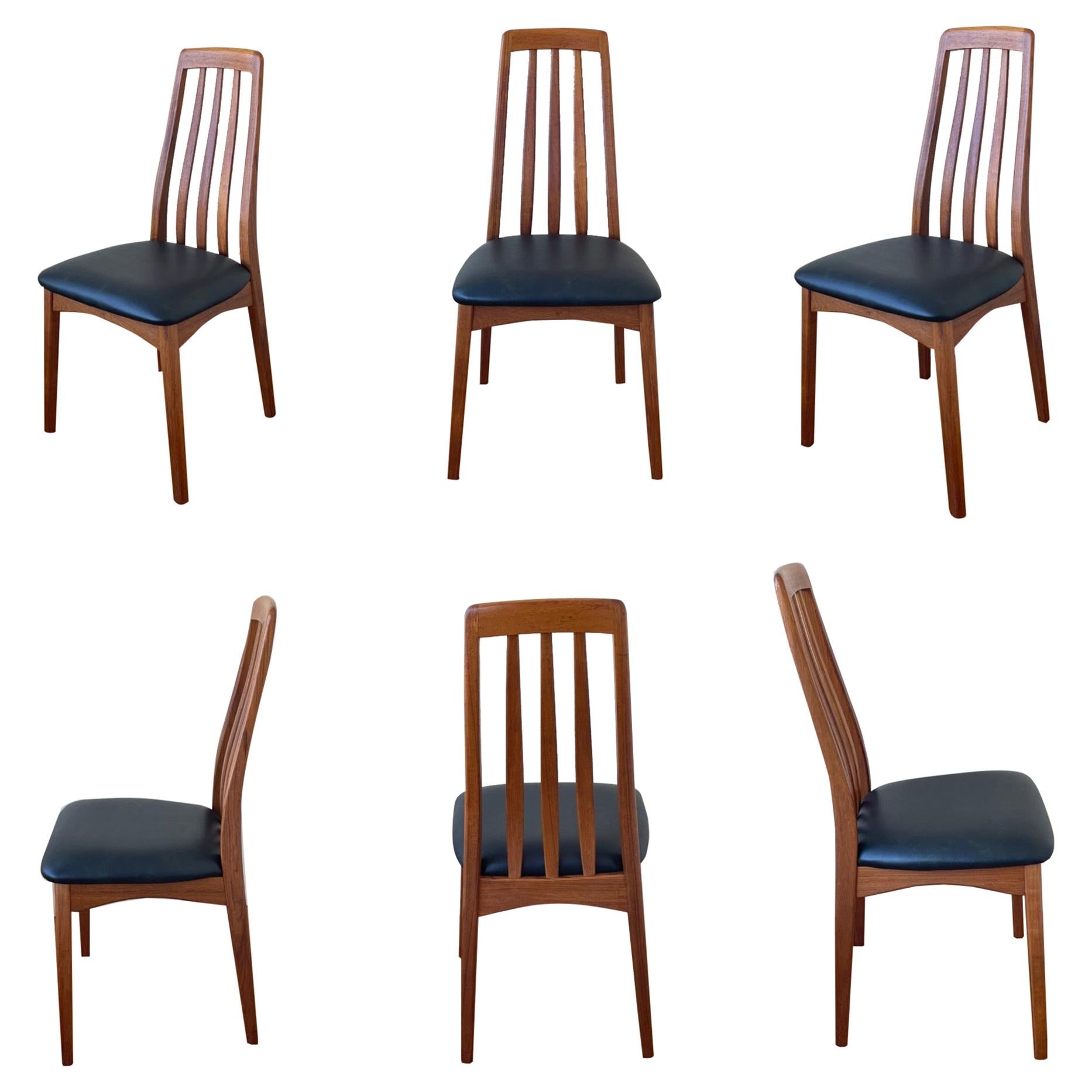 Danish Modern Solid Teak Set of Six Dining Eva Chairs by Niels Koefoed