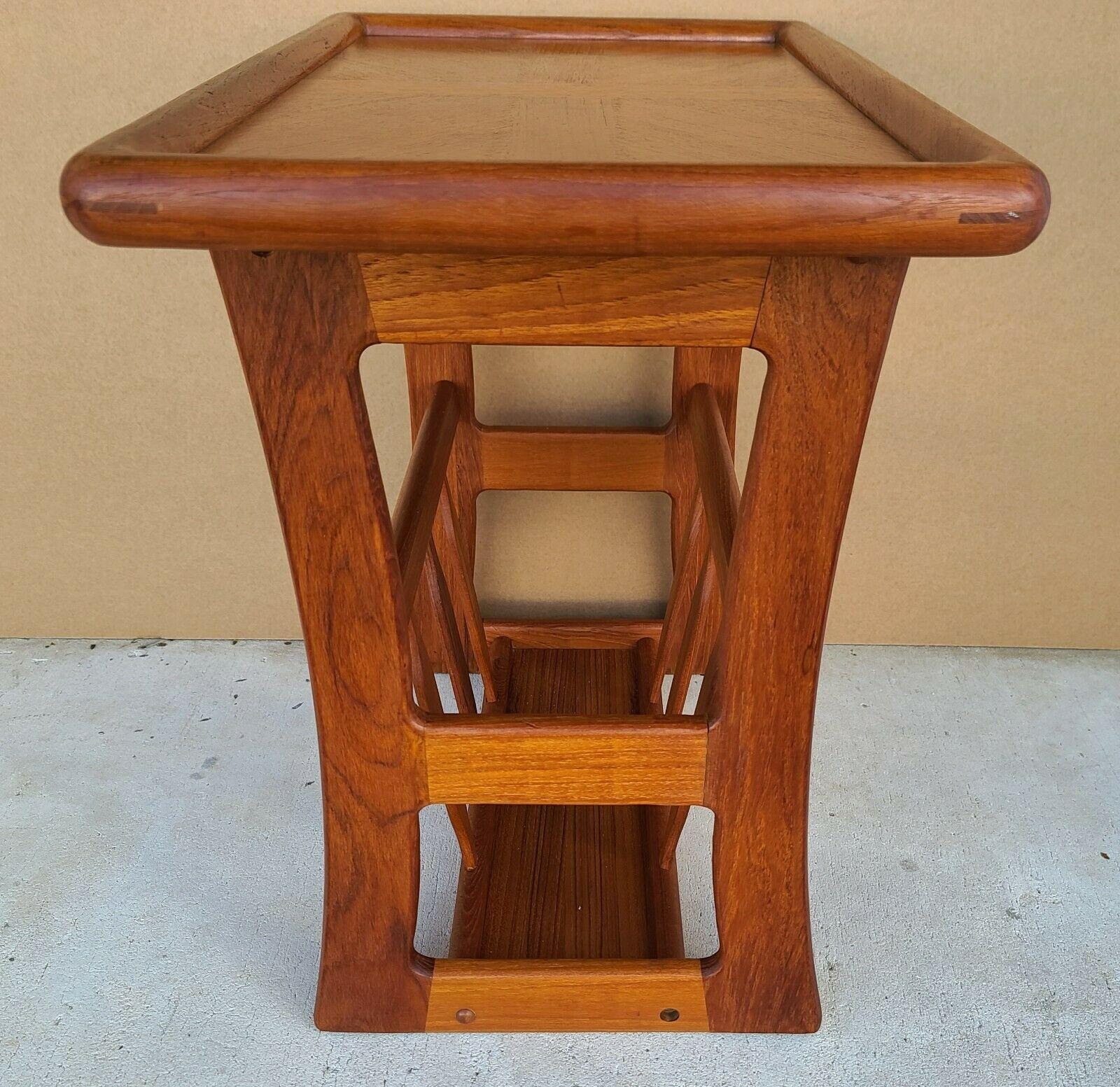 Danish Modern Solid Teak Side Table with Magazine Holder by Goodwood In Good Condition In Lake Worth, FL
