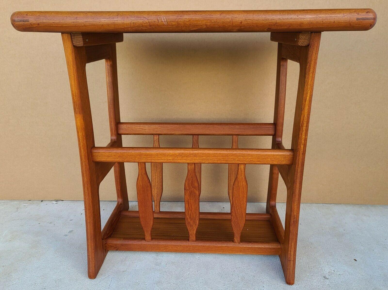 Danish Modern Solid Teak Side Table with Magazine Holder by Goodwood 1