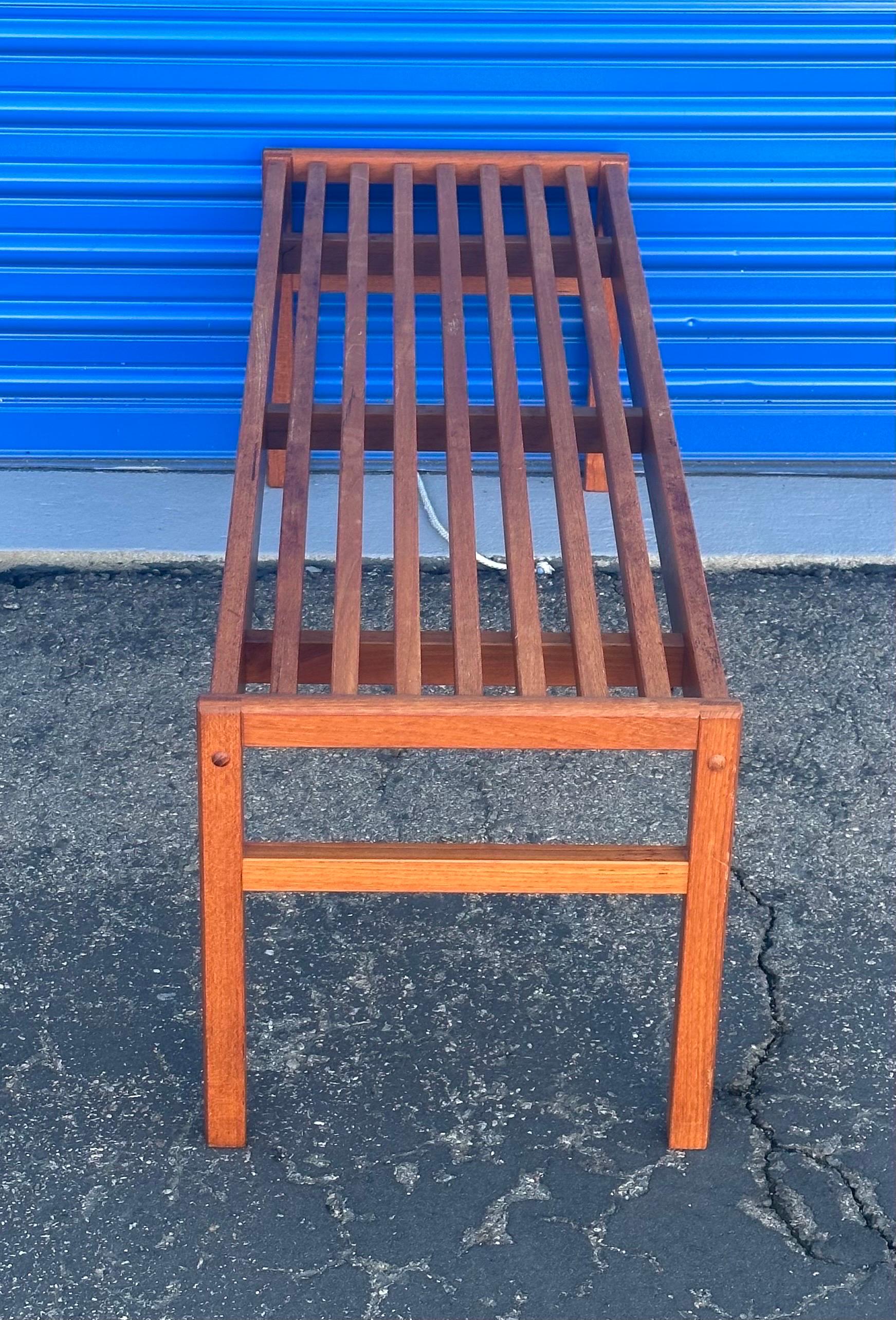 Danish Modern Solid Teak Slat Bench / Coffee Table by Lysgaard Mobler For Sale 3