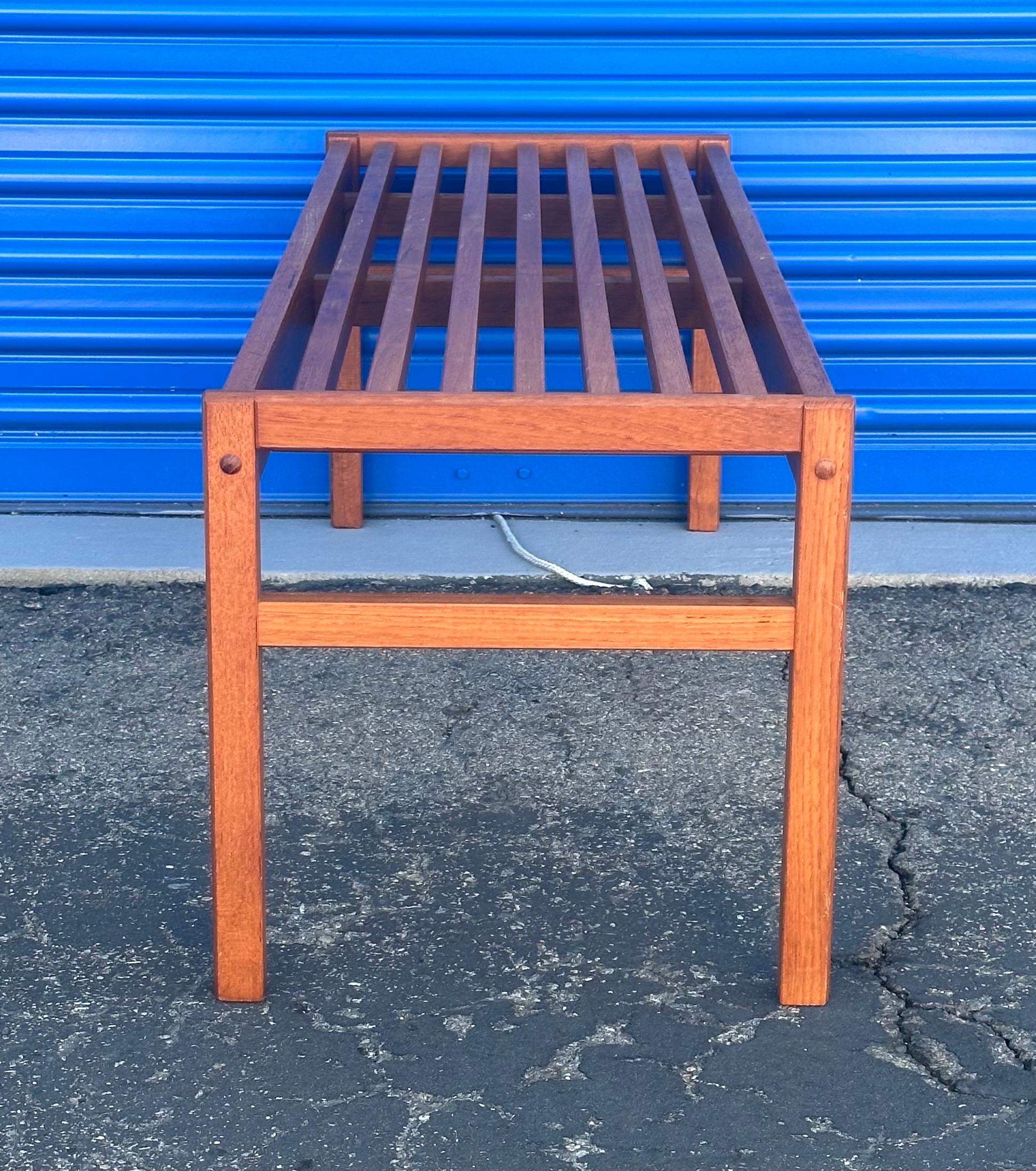Danish Modern Solid Teak Slat Bench / Coffee Table by Lysgaard Mobler For Sale 4