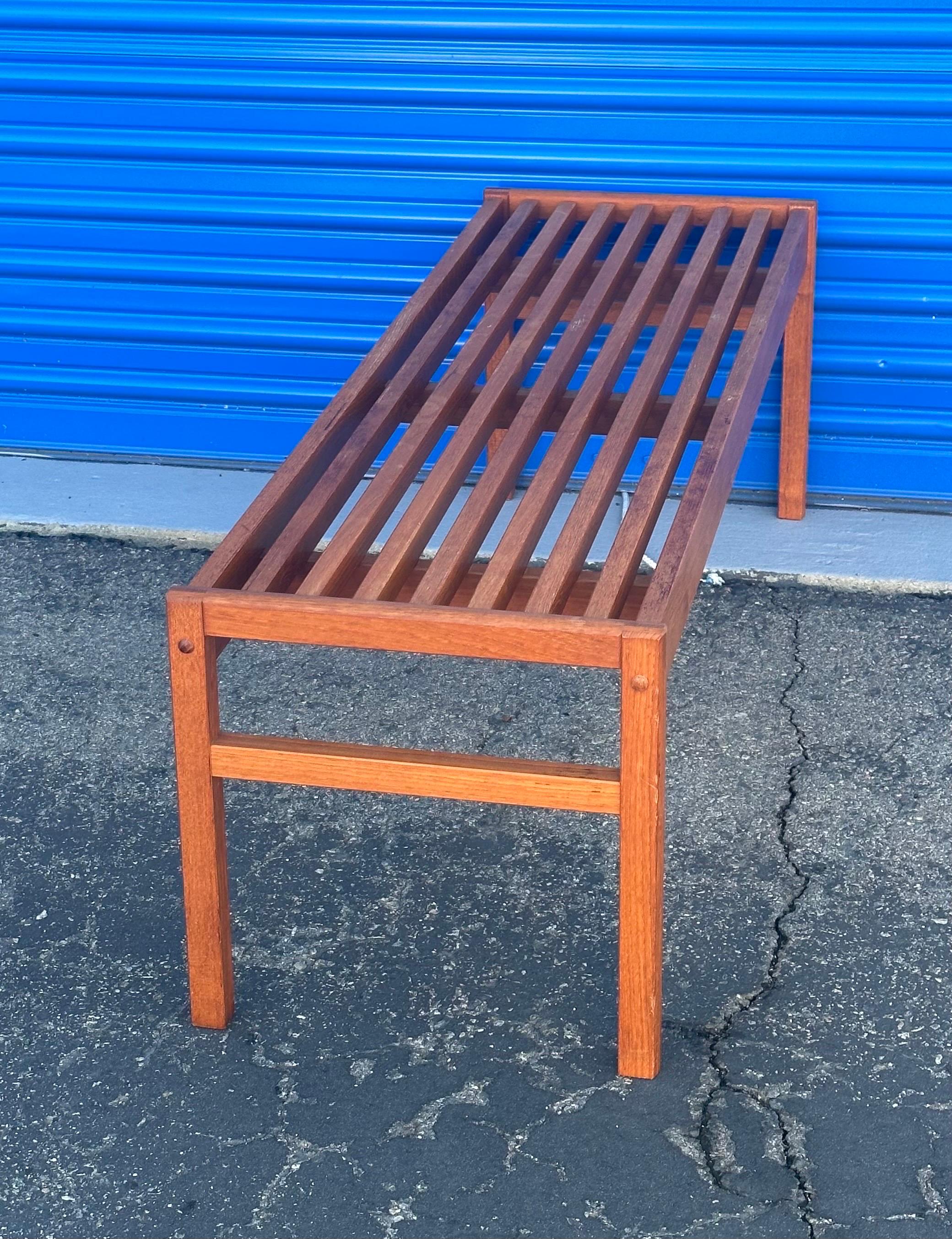 Danish Modern Solid Teak Slat Bench / Coffee Table by Lysgaard Mobler For Sale 6