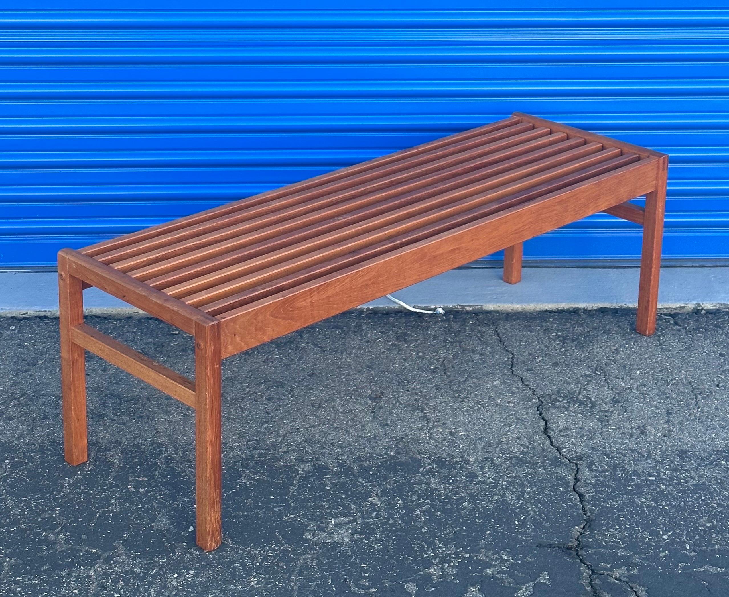 Danish Modern Solid Teak Slat Bench / Coffee Table by Lysgaard Mobler In Good Condition For Sale In San Diego, CA