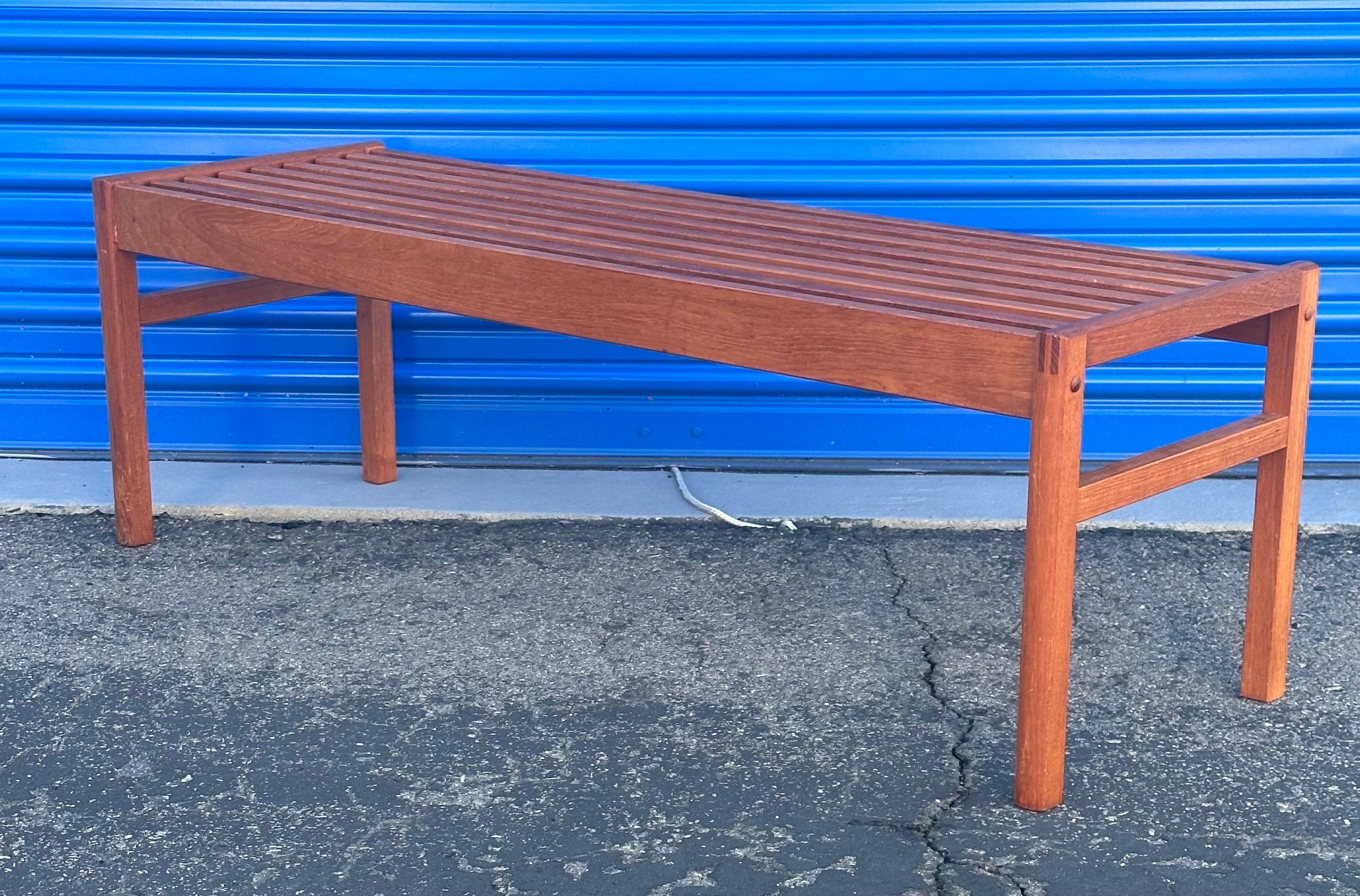 Danish Modern Solid Teak Slat Bench / Coffee Table by Lysgaard Mobler For Sale 2