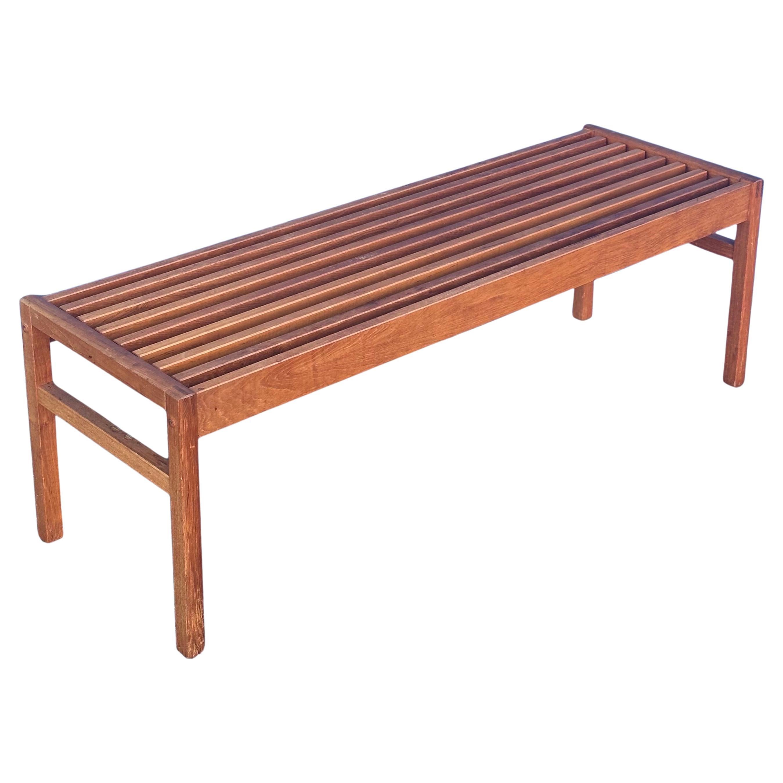 Danish Modern Solid Teak Slat Bench / Coffee Table by Lysgaard Mobler For Sale