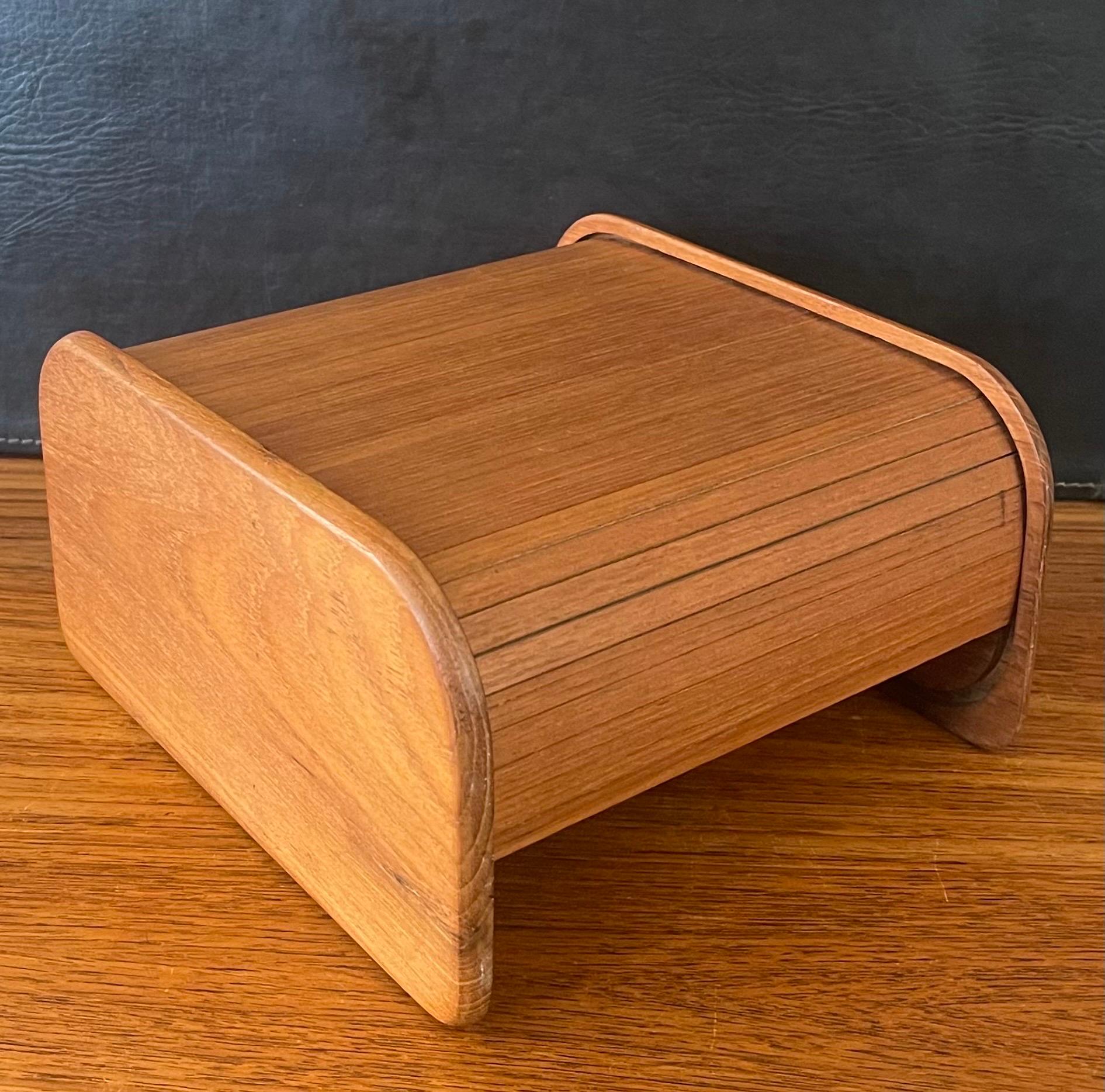 20th Century Danish Modern Solid Teak Tambour Door Box For Sale